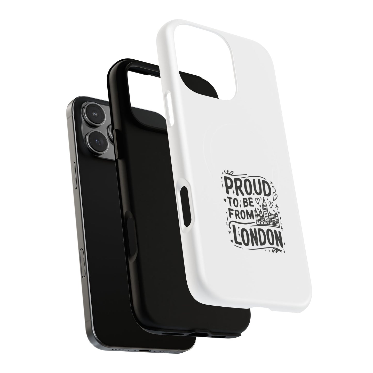 Proud London Magnetic Phone Case, Tough Phone Cover, Gift for Londoners, Travel Souvenir, Black and White Design