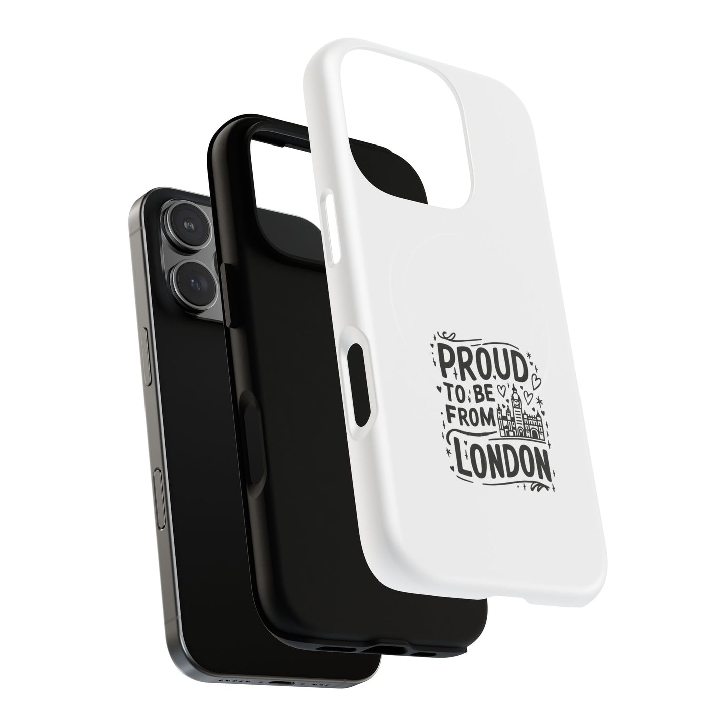 Proud London Magnetic Phone Case, Tough Phone Cover, Gift for Londoners, Travel Souvenir, Black and White Design
