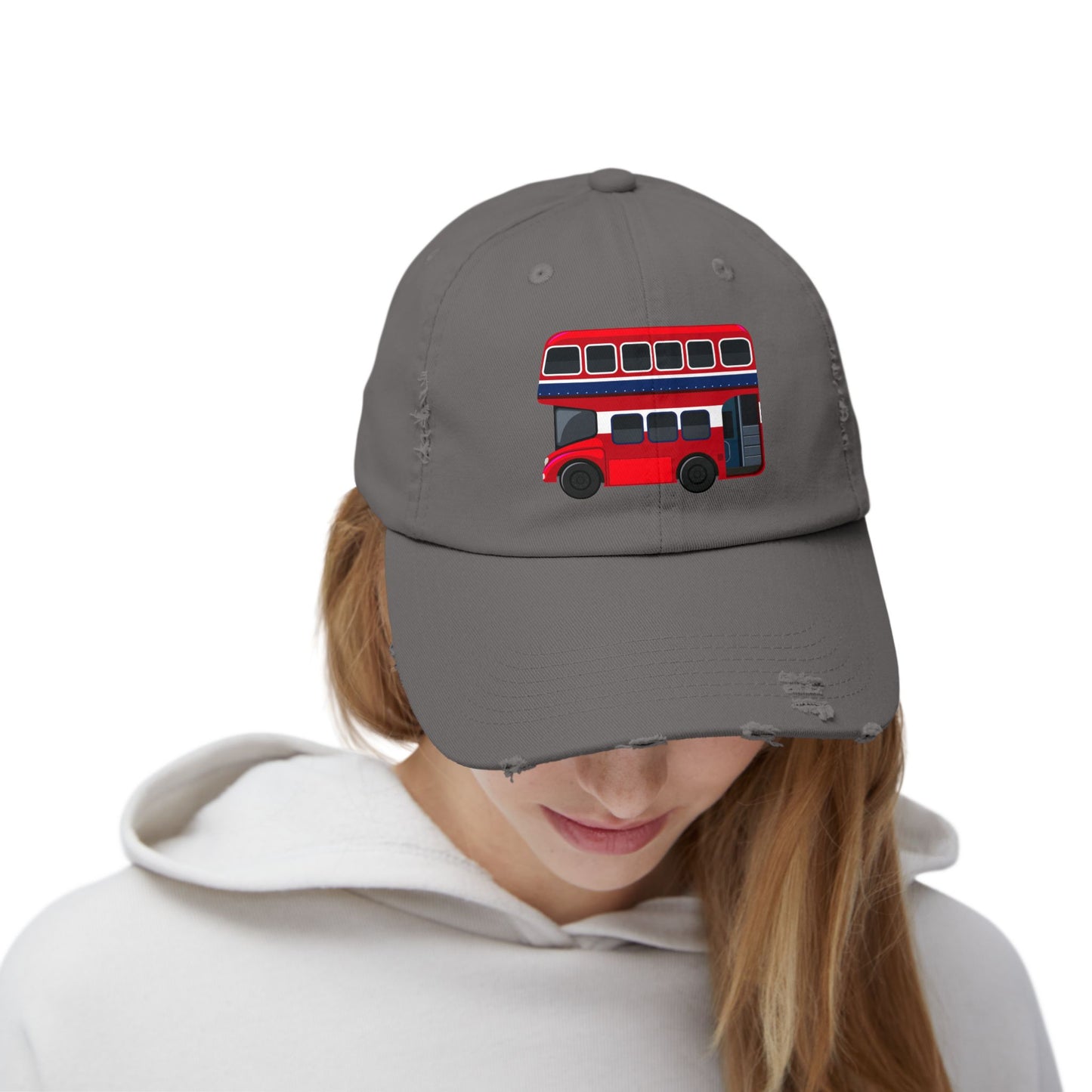 Vintage London Bus Cap, Unisex Distressed Cap, Casual Streetwear, Gift for Travelers, Retro Hat, Summer Accessory, Fun Fashion