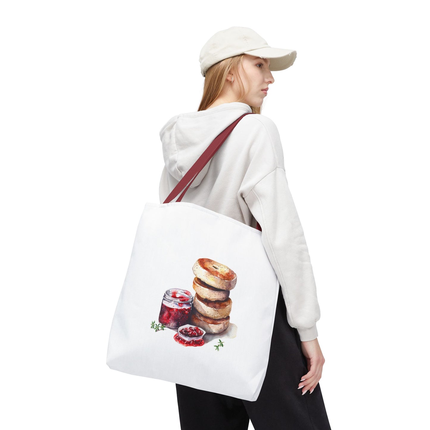 Delightful Donut Tote Bag, Fun Tote, Foodie Gift, Jam & Bagels Design, Shopping Bag, Bakery Lover Gift