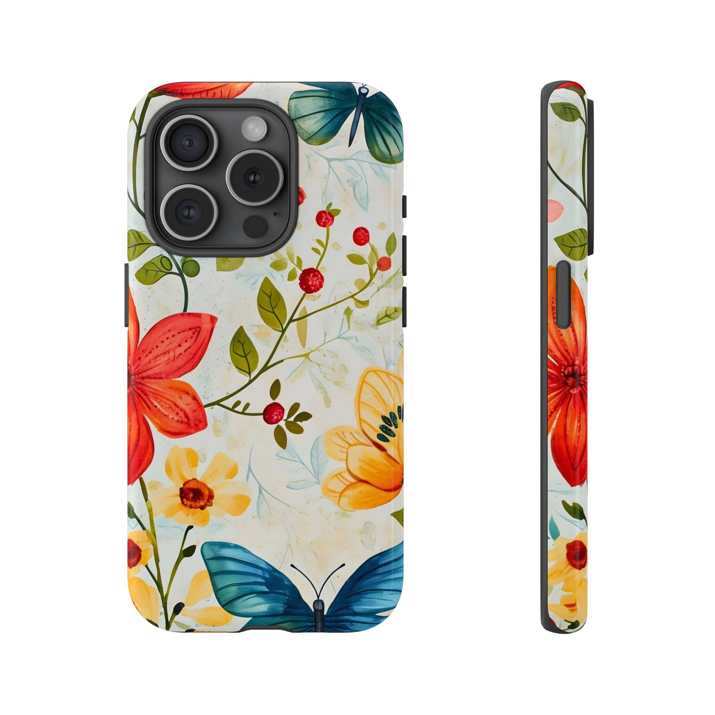 Floral Phone Case with Butterflies, Flower Design, Tough Phone Cover, Nature Lover Gift, Stylish Phone Accessory, Eco-Friendly
