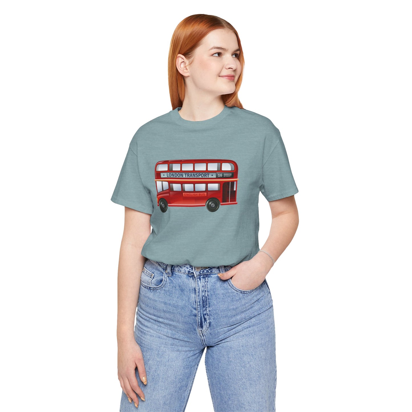 Unisex Jersey Short Sleeve Tee - London Transport English Bus - Iconic Red Double-Decker