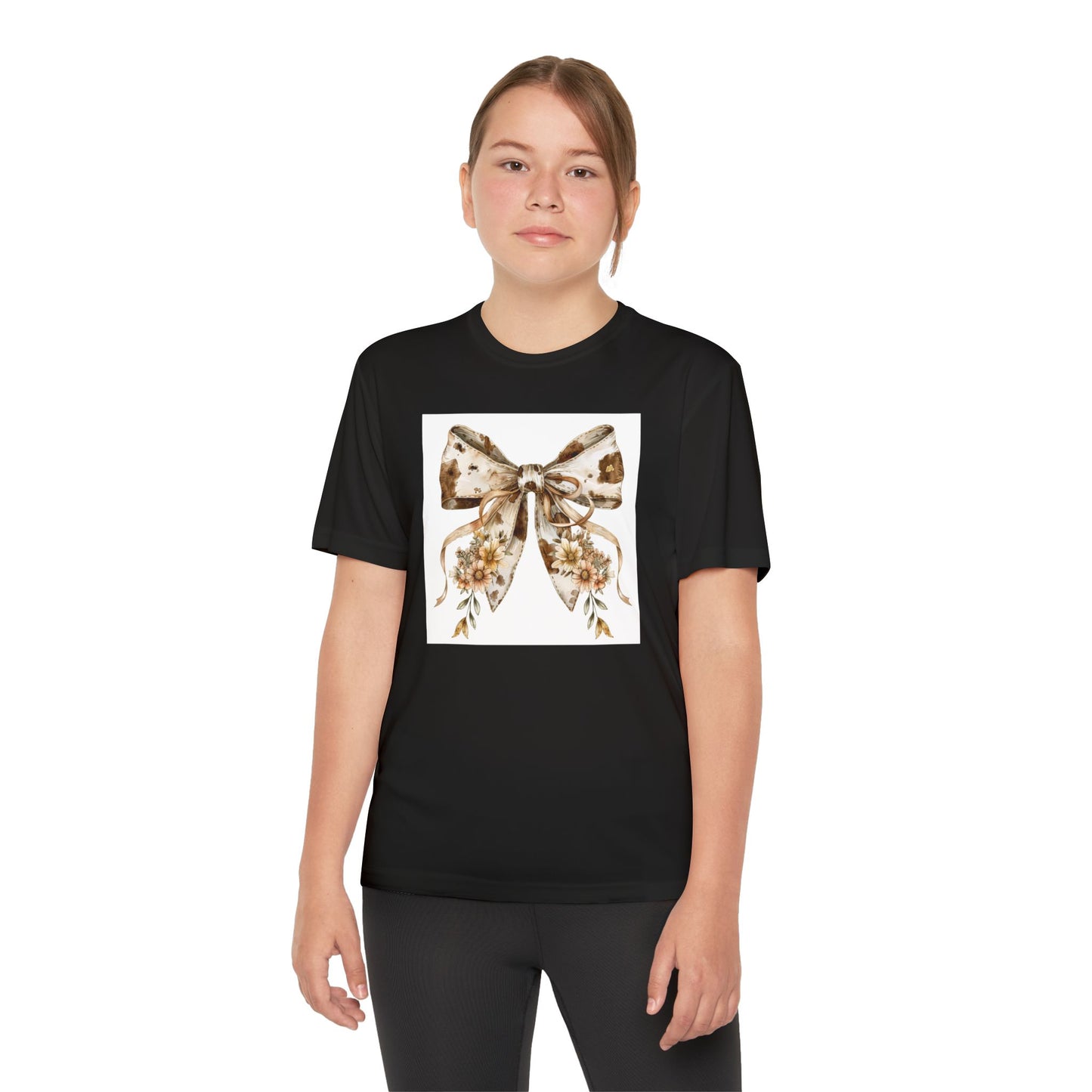Youth Tee - Country Style Cow Print Bow with Wildflowers - Cute and Stylish T-Shirt for Kids
