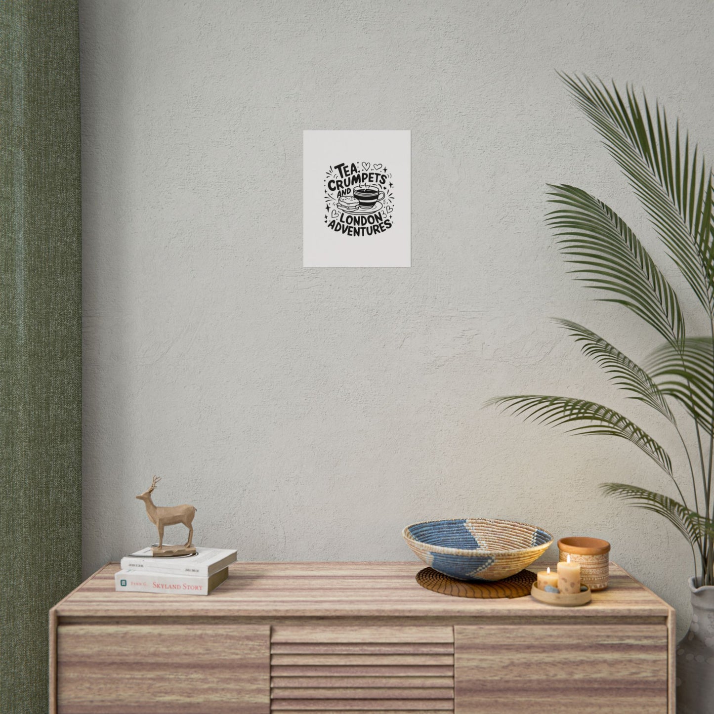London Adventure Tea Crumpet Rolled Poster, Cute Wall Art, Gift for Tea Lovers, Home Decor, Travel Enthusiasts