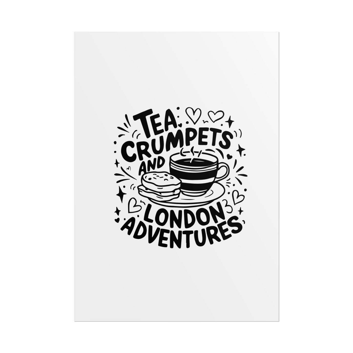 London Adventure Tea Crumpet Rolled Poster, Cute Wall Art, Gift for Tea Lovers, Home Decor, Travel Enthusiasts