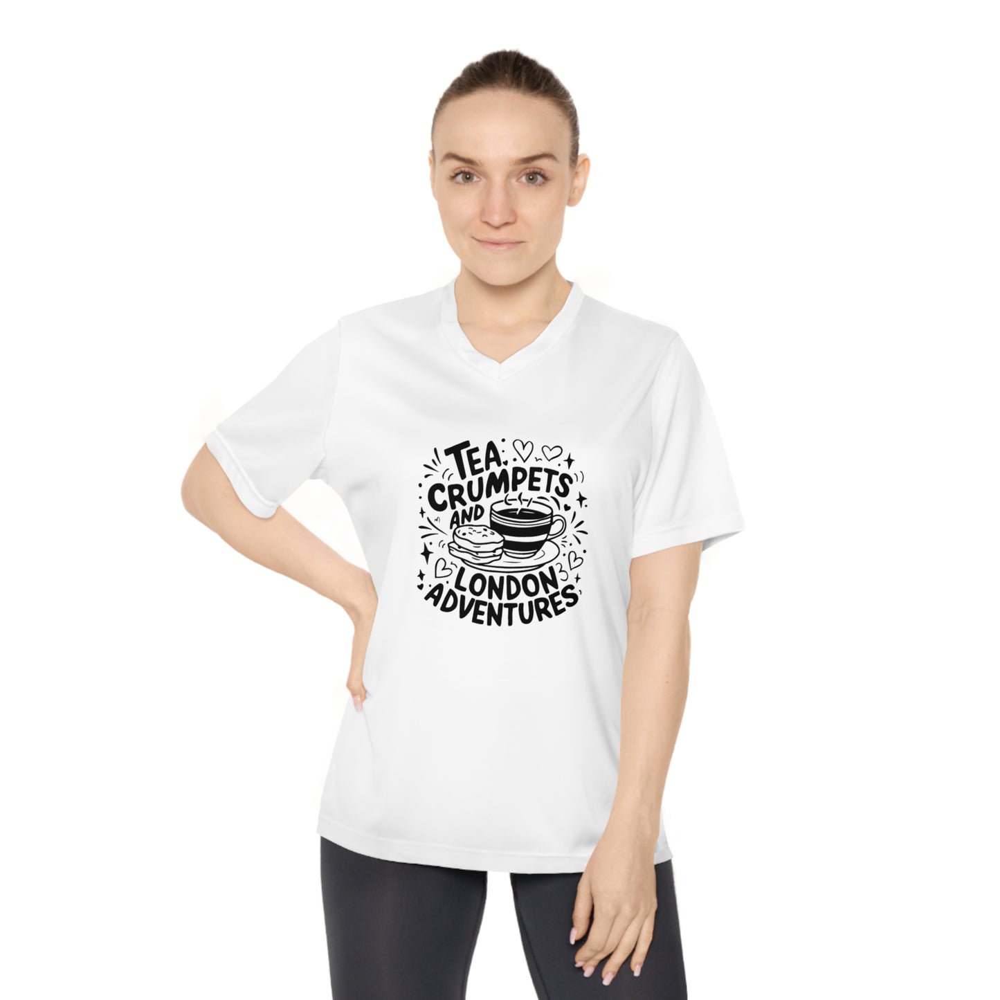 Women's Performance V-Neck T-Shirt - Tea crumpets and London adventures