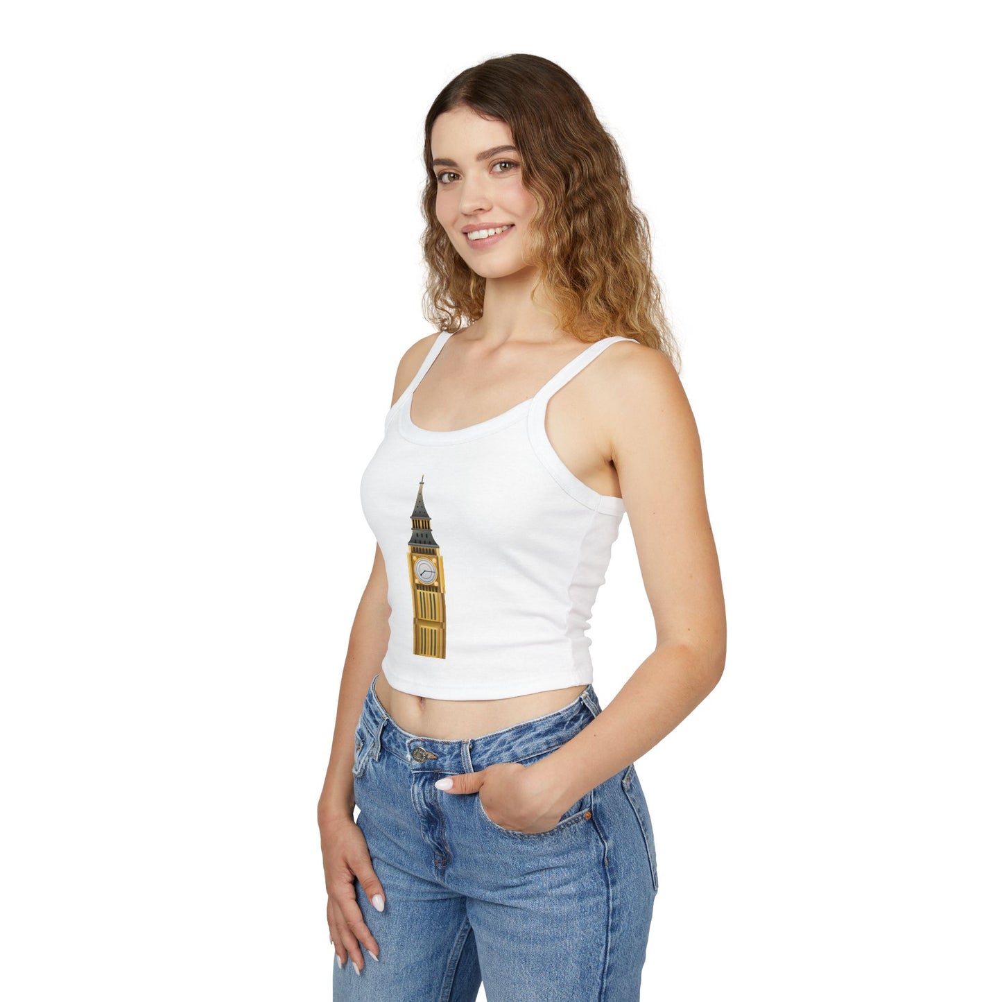 Women's Spaghetti Strap Tank Top - Big Ben Tower Watercolor Art Print