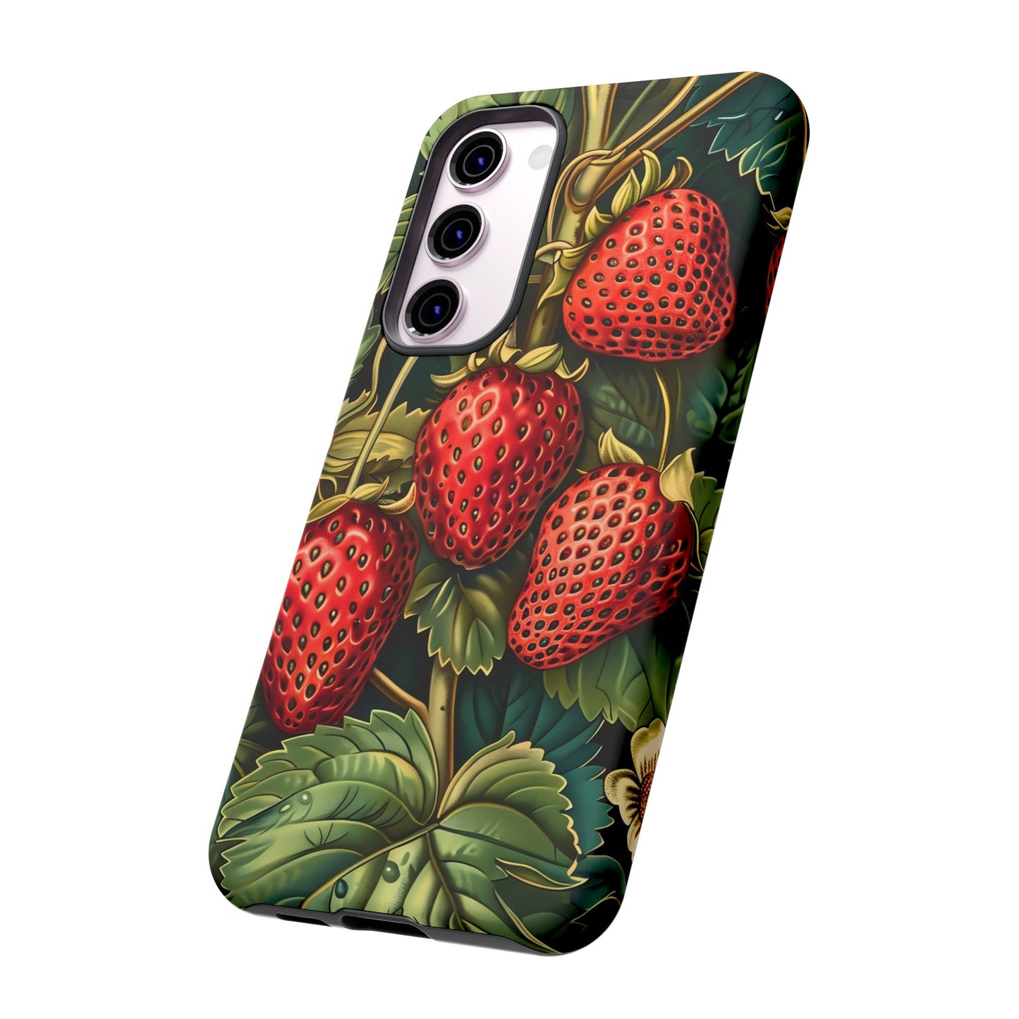 Strawberry Phone Case, Tough Berry Case, Floral Phone Cover, Cute Smartphone Shell, Nature-Inspired Gift