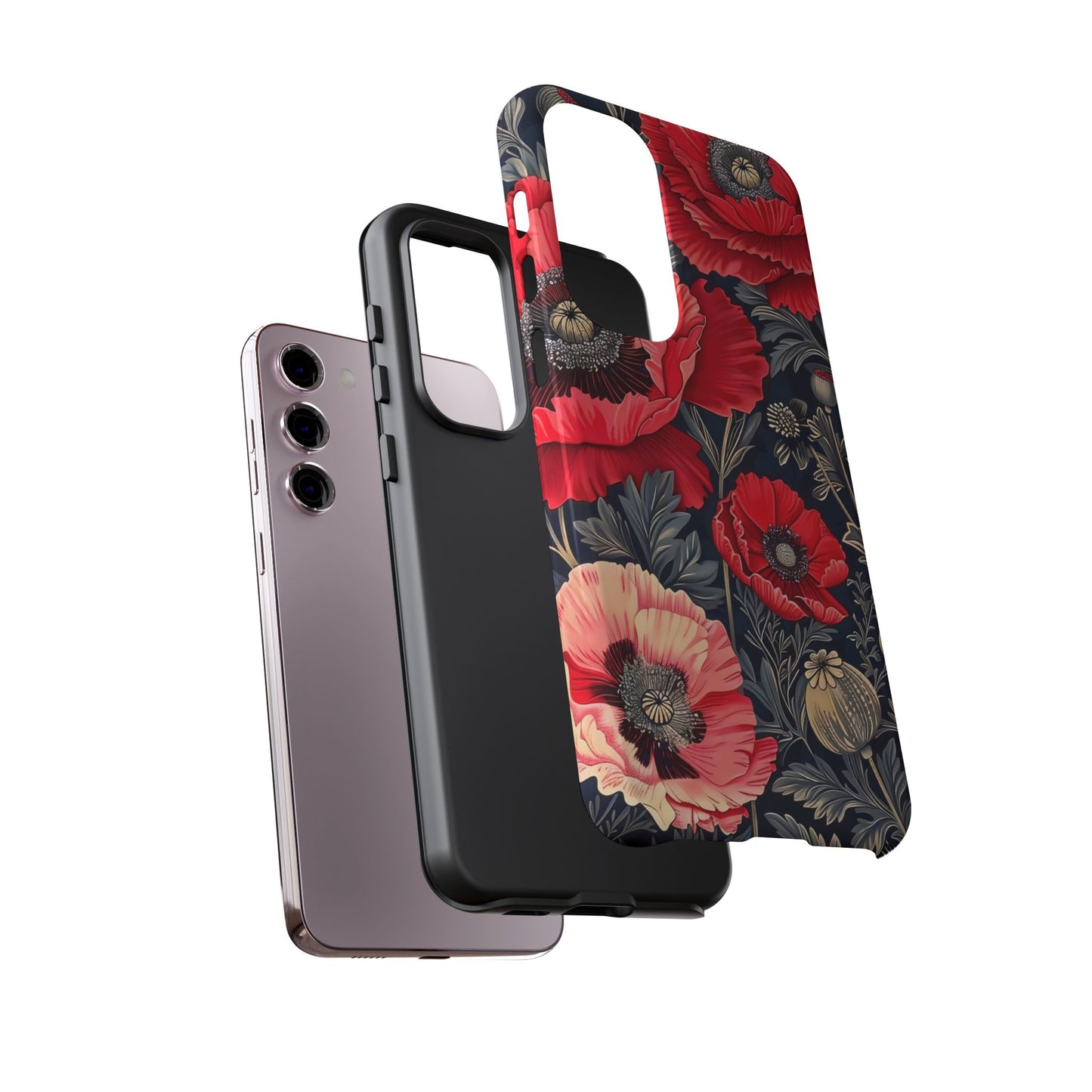 Floral Phone Case with Artistic Poppies, Tough Cases, Flower Design, Nature Lover Gift, Customizable Mobile Cover, Stylish Phone Accessories