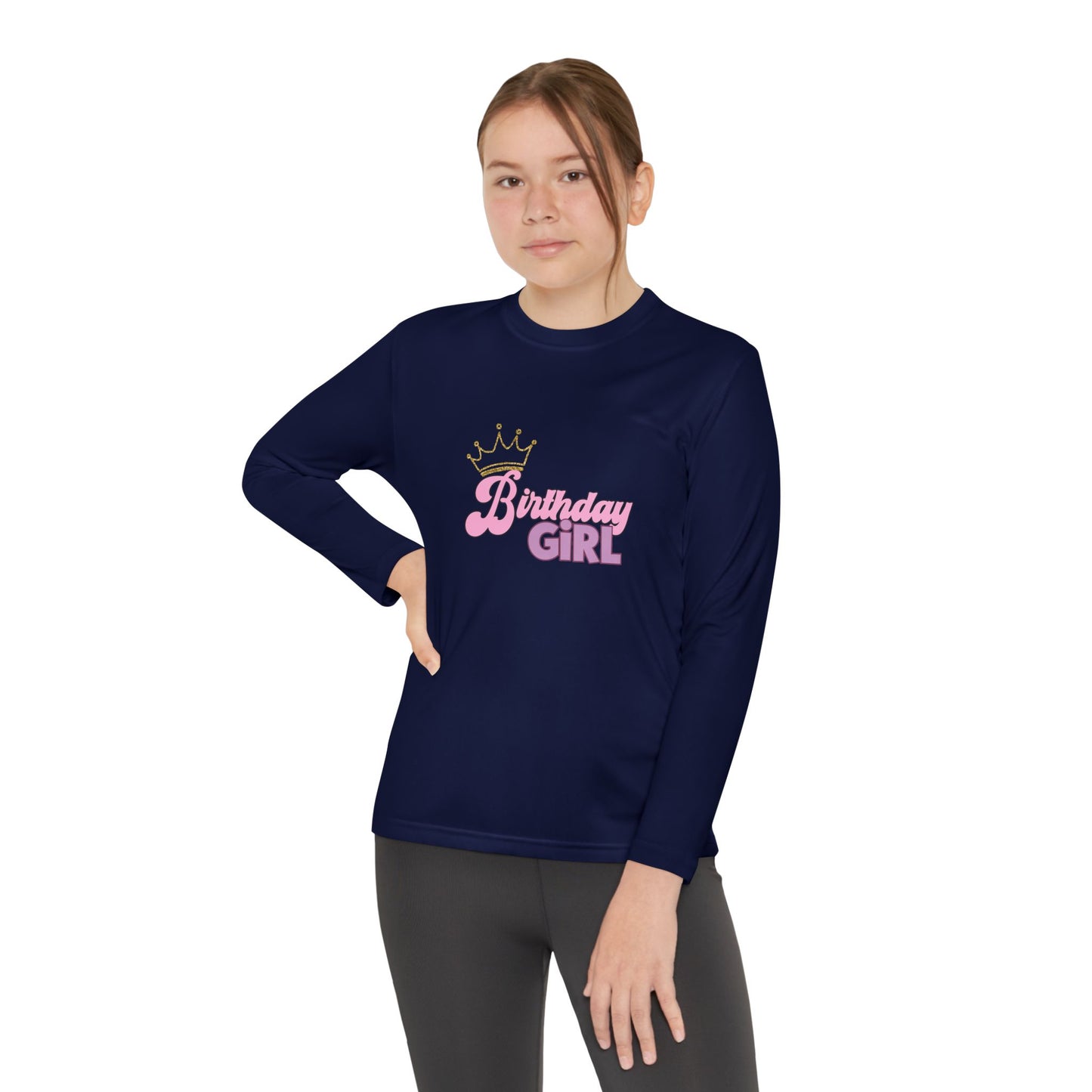 Youth Long Sleeve Tee - Trendy Birthday Girl Rainbow Animal Print Clipart - Fun Party Apparel