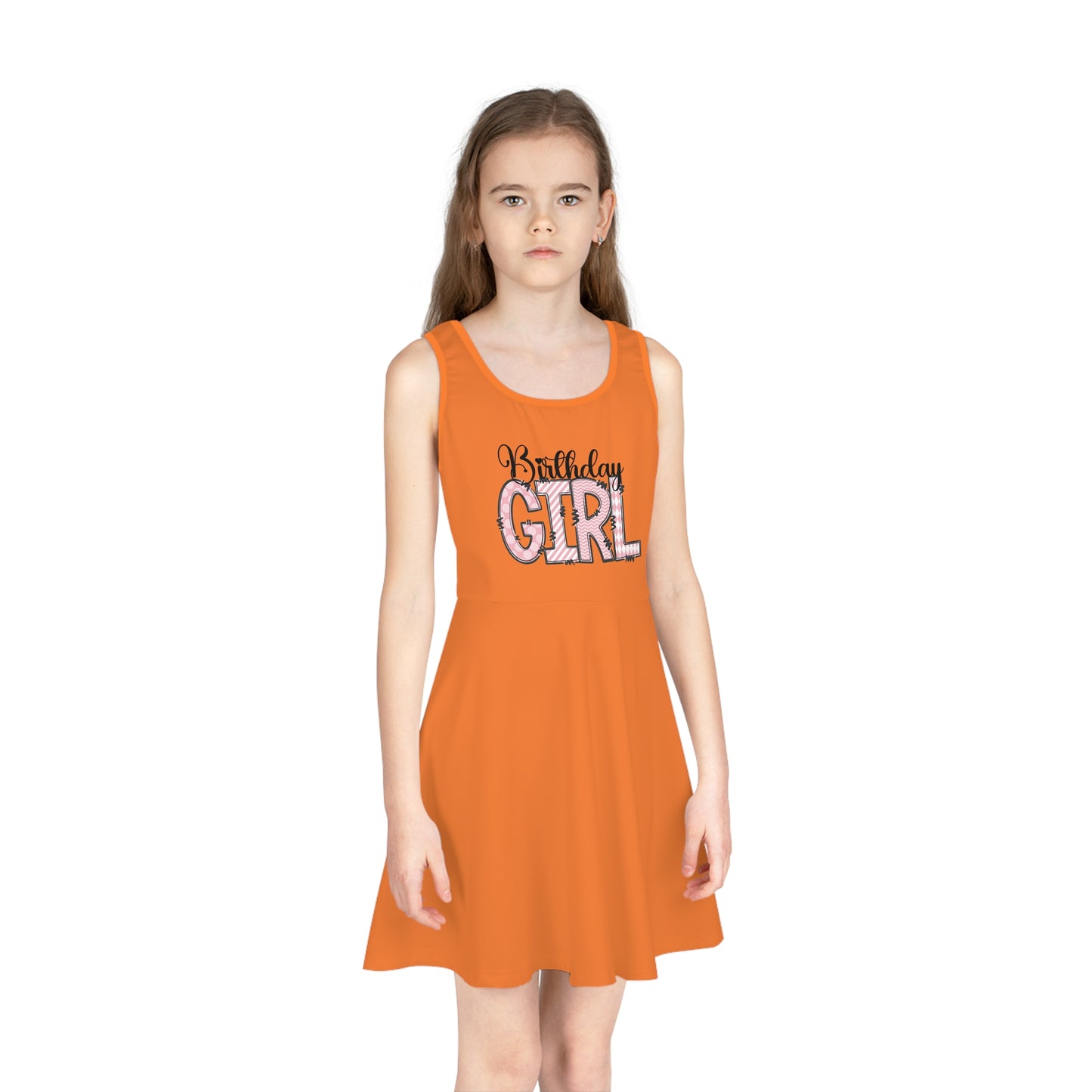 Girls' Sundress - Retro Boho Birthday Girl PNG for T-Shirts - Fun Orange Dress for Celebrating Birthday Girls