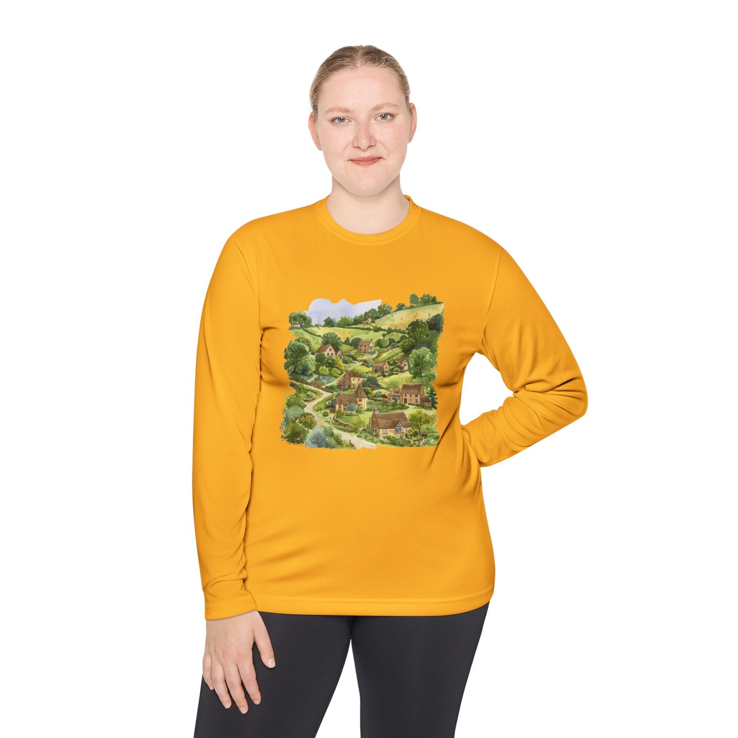 Unisex Lightweight Long Sleeve Tee - Scenic Village - Perfect for Nature Lovers