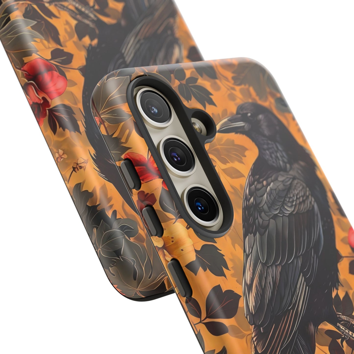 Raven Floral Phone Case - Tough Cases, Blackbird Decor, Gift for Nature Lovers, Bird Themed Accessories, Unique Phone Cover