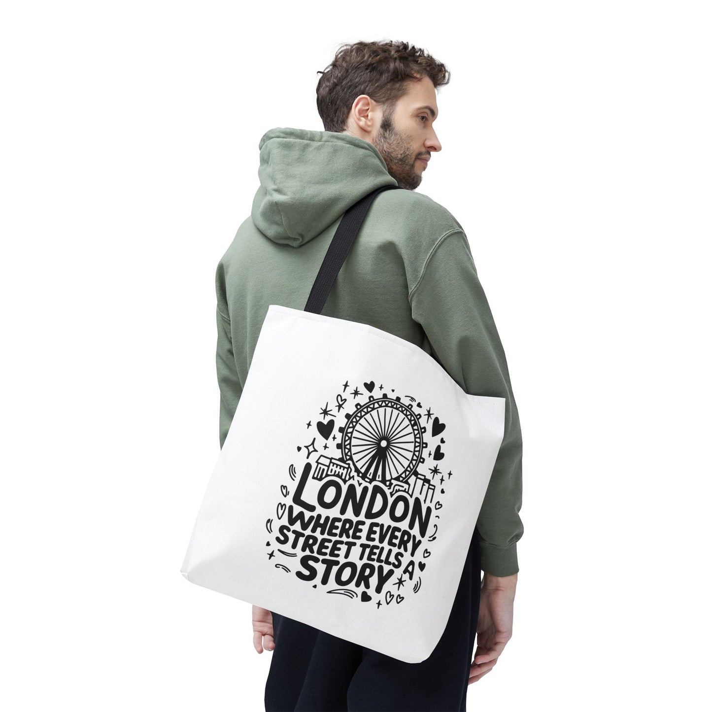 London Storytelling Tote Bag, Gift for Travelers, Reusable Shopping Bag, Casual Carryall, Eco-Friendly Tote