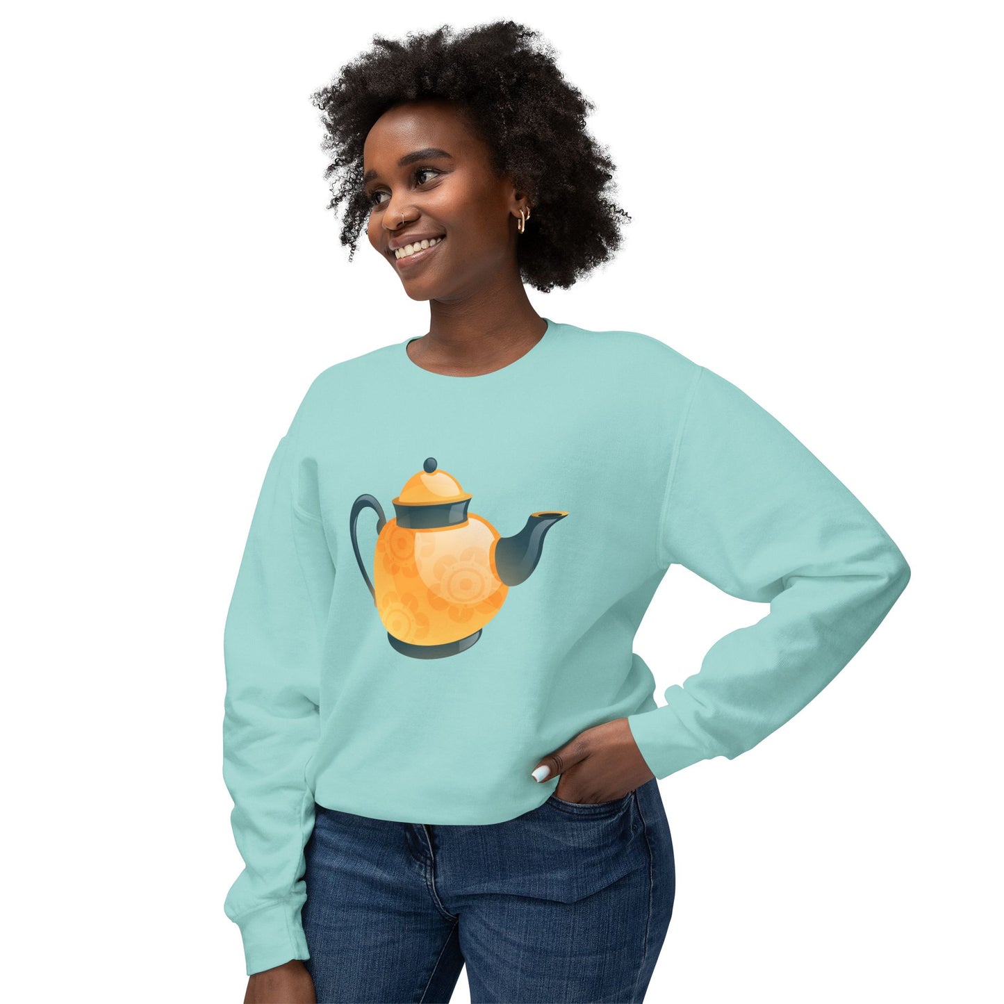 Unisex Lightweight Crewneck Sweatshirt - Classic British Tea Kettle - Timeless Elegance in Tea Time
