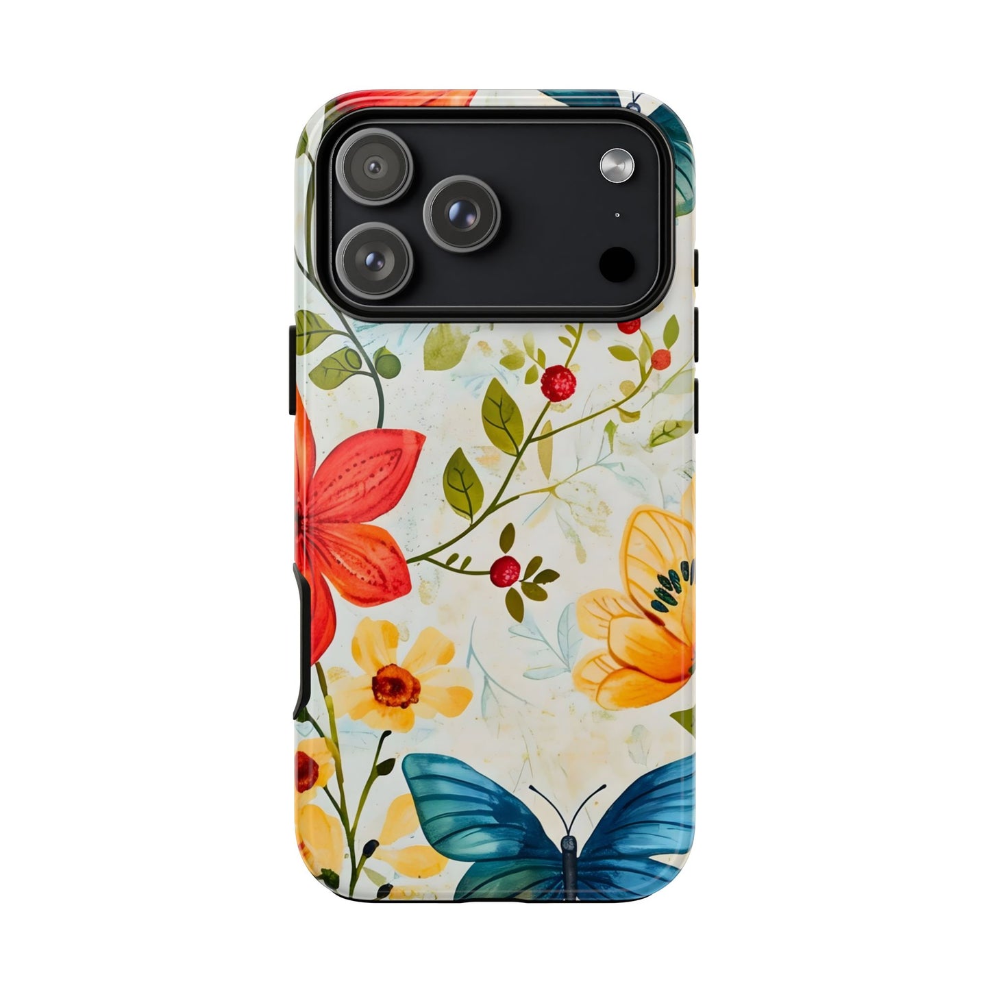 Floral Phone Case with Butterflies, Flower Design, Tough Phone Cover, Nature Lover Gift, Stylish Phone Accessory, Eco-Friendly