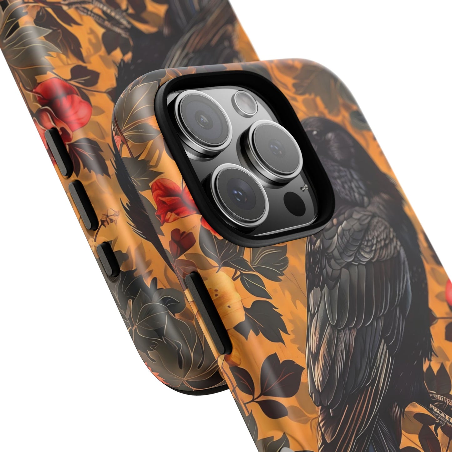 Raven Floral Phone Case - Tough Cases, Blackbird Decor, Gift for Nature Lovers, Bird Themed Accessories, Unique Phone Cover