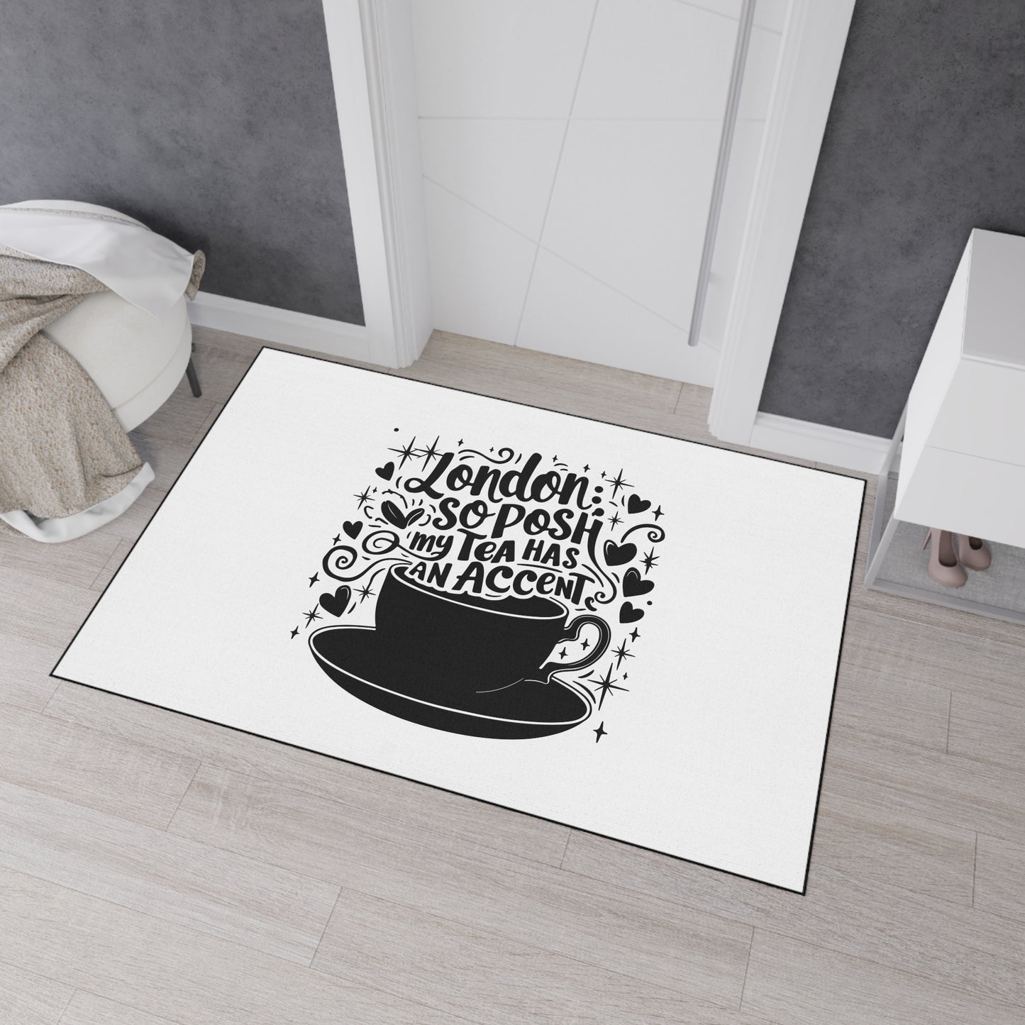 Posh London Tea Floor Mat, Cozy Kitchen Decor, Funny Gift for Tea Lovers, Welcome Mat, Unique Home Accessory