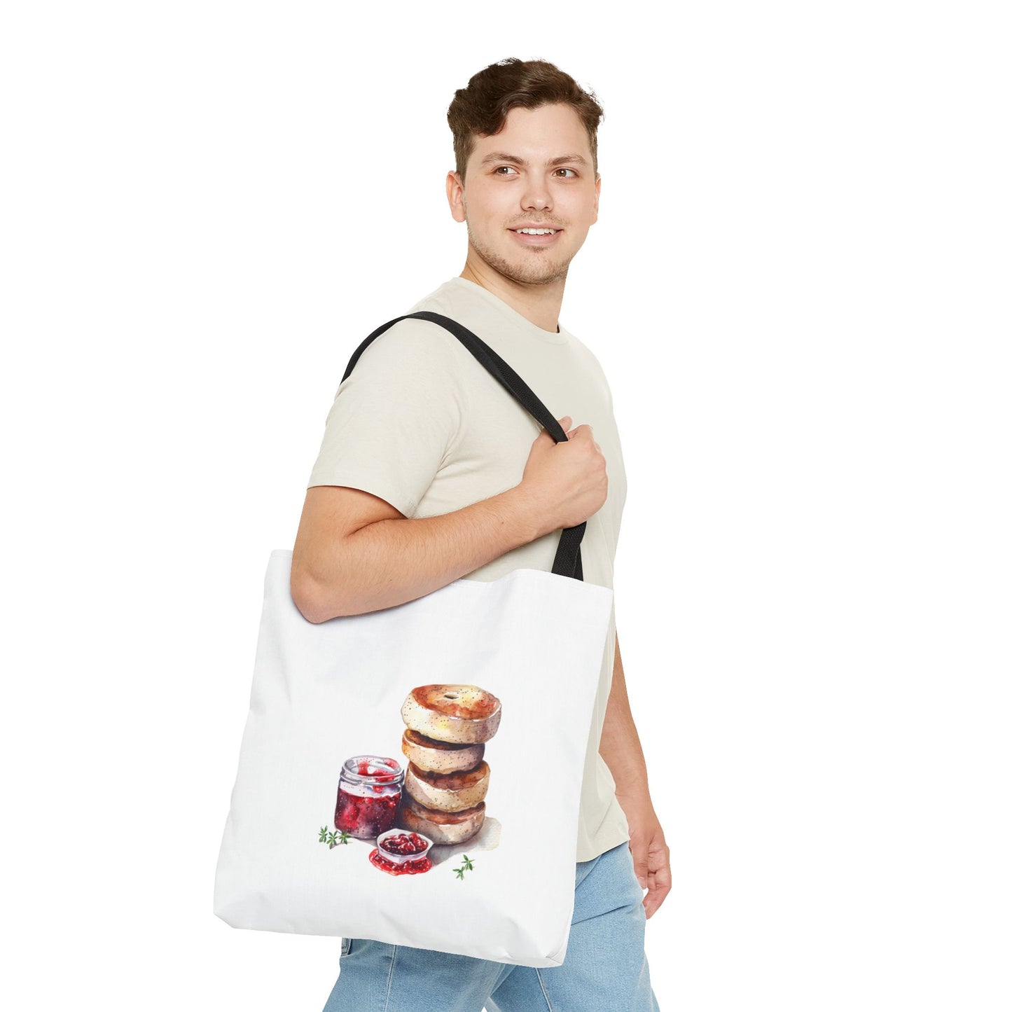 Delightful Donut Tote Bag, Fun Tote, Foodie Gift, Jam & Bagels Design, Shopping Bag, Bakery Lover Gift