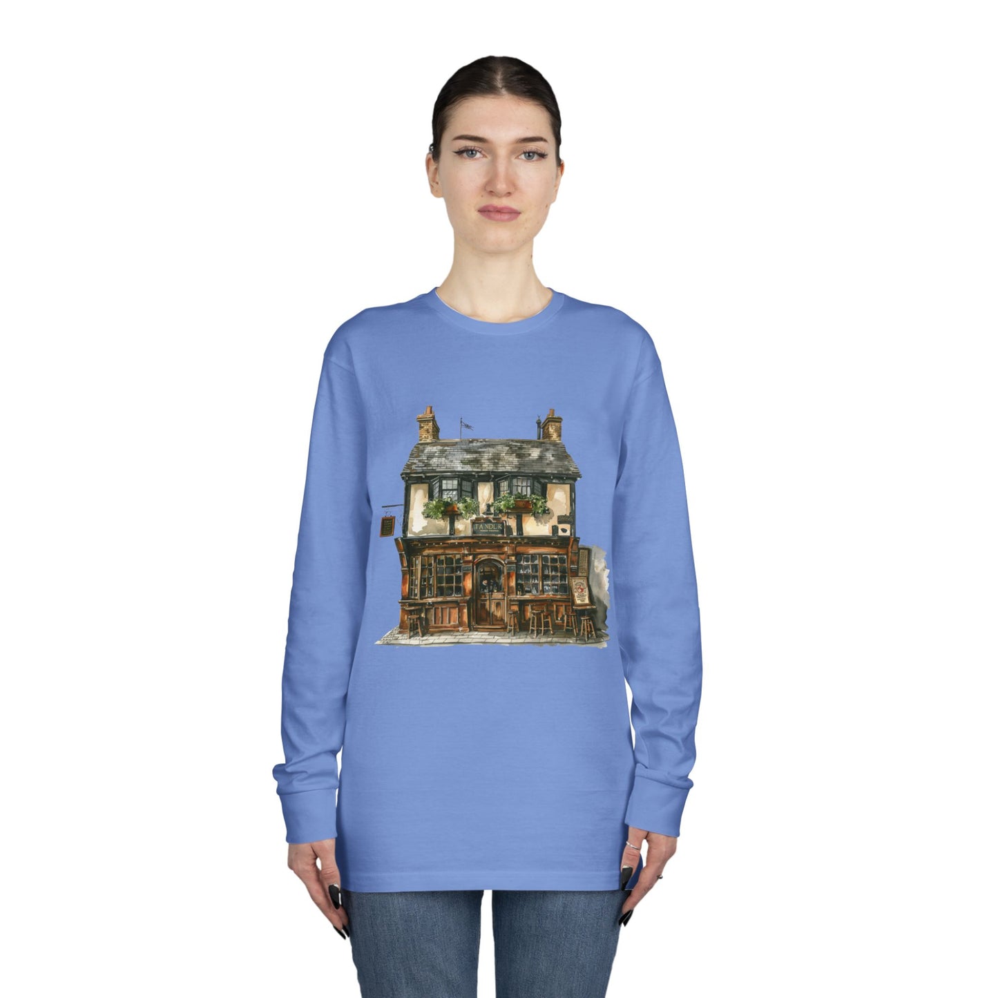 Long Sleeve Crewneck Tee - Charming British House - Classic Design and Warmth