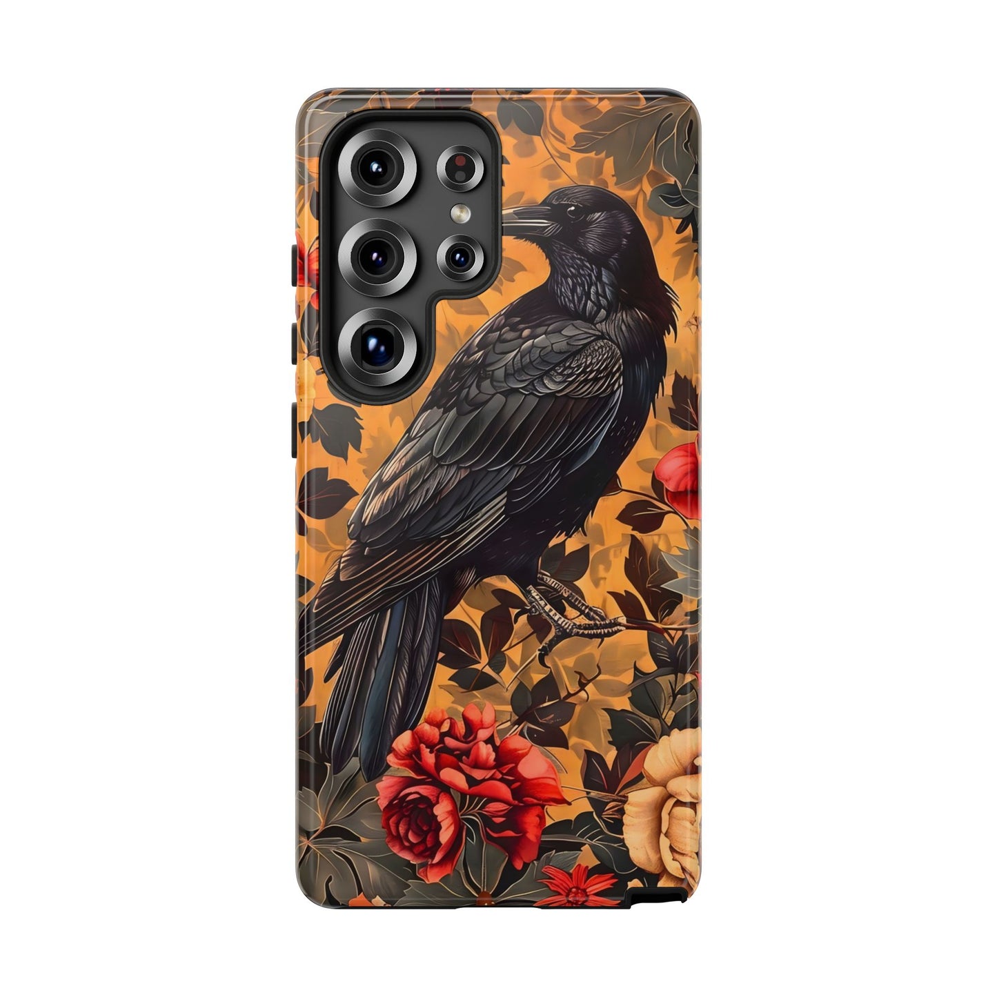 Raven Floral Phone Case - Tough Cases, Blackbird Decor, Gift for Nature Lovers, Bird Themed Accessories, Unique Phone Cover