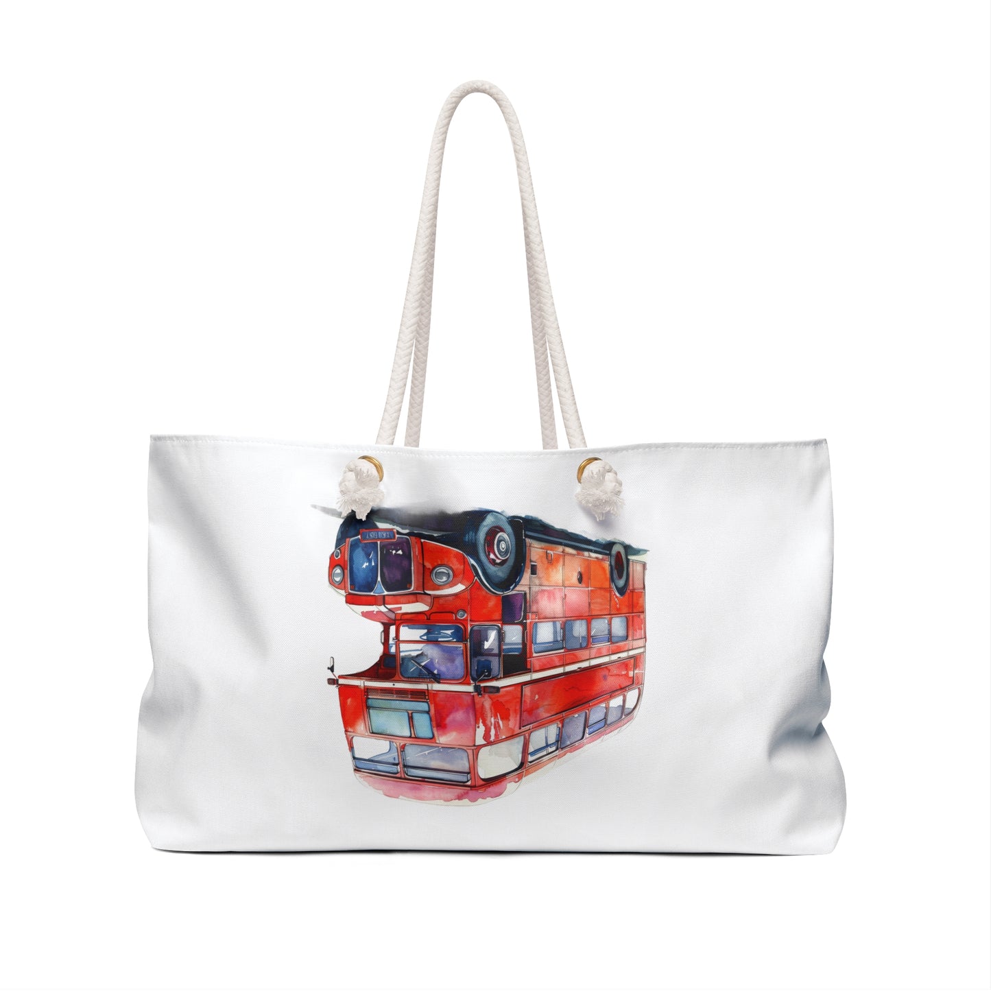Vintage Double-Decker Bus Weekender Bag – Travel Essential, Tote, Gym Bag, Beach Bag, Unique Gift