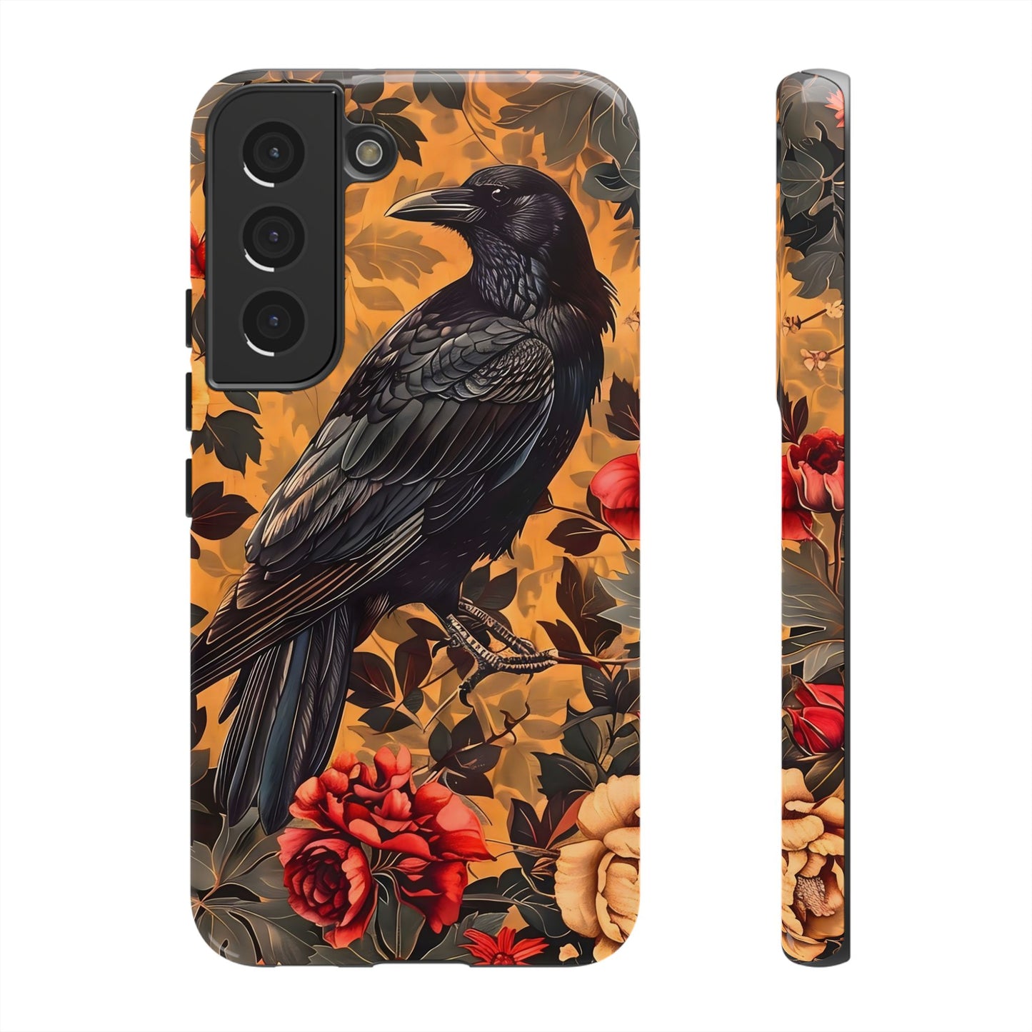 Raven Floral Phone Case - Tough Cases, Blackbird Decor, Gift for Nature Lovers, Bird Themed Accessories, Unique Phone Cover