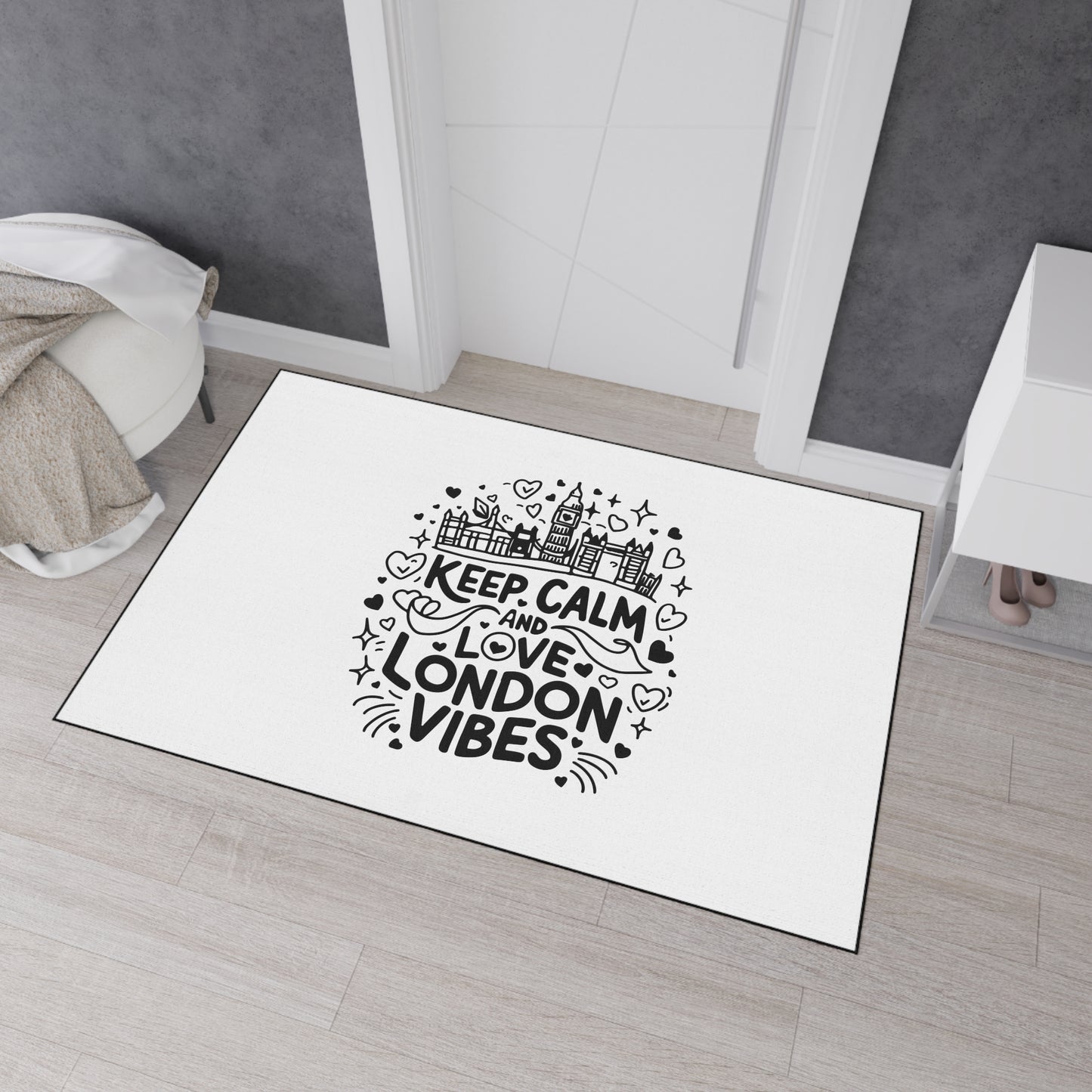 London-Themed Heavy Duty Floor Mat - Keep Calm and Love London Vibes Decor, Home Entrance Mat, Gift for Travelers, Unique Kitchen Rug