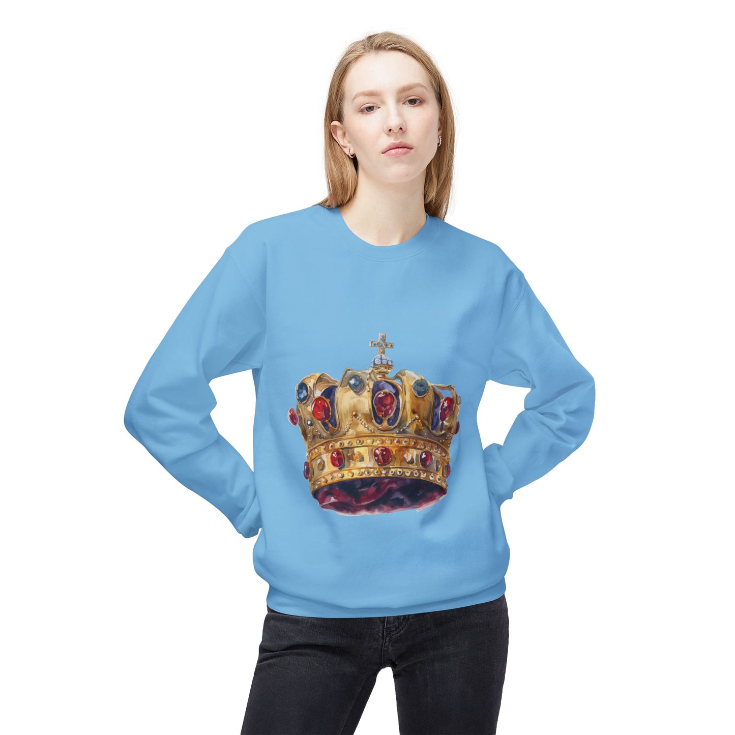 Unisex Midweight Softstyle Fleece Crewneck Sweatshirt - Regal Royal Umbrella - Elegant and Majestic Design