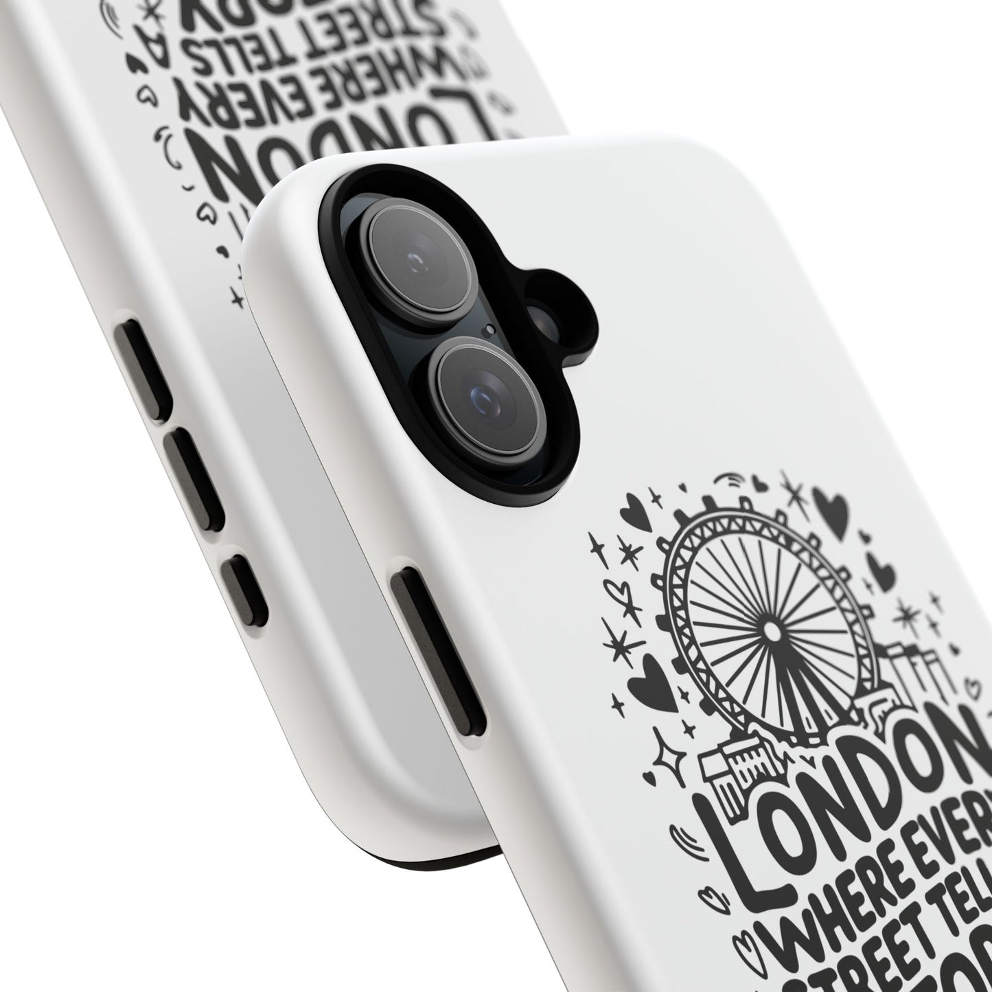 London Story Phone Case, Tough iPhone Cover, Gift for Travelers, London Souvenir, Black Typography Design