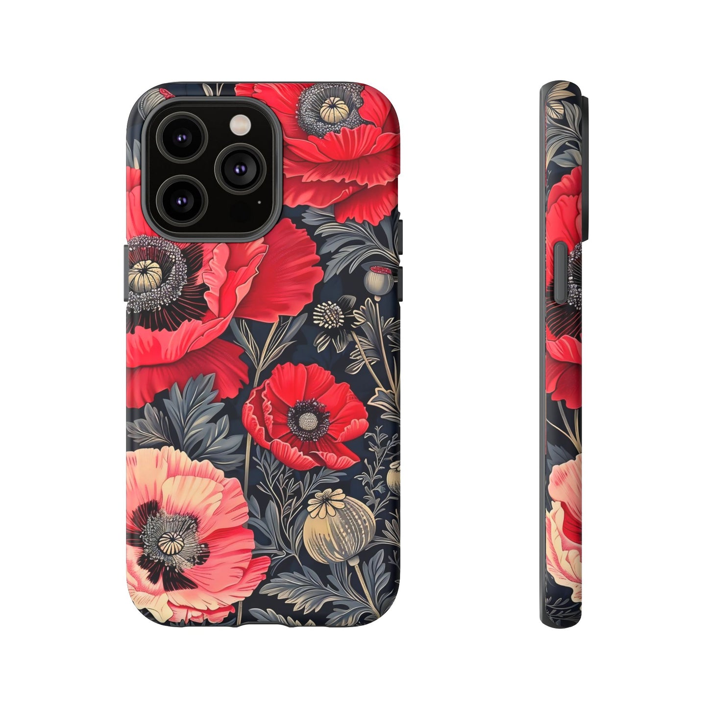 Floral Phone Case with Artistic Poppies, Tough Cases, Flower Design, Nature Lover Gift, Customizable Mobile Cover, Stylish Phone Accessories