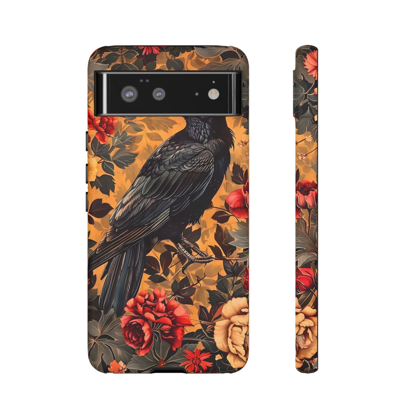 Raven Floral Phone Case - Tough Cases, Blackbird Decor, Gift for Nature Lovers, Bird Themed Accessories, Unique Phone Cover