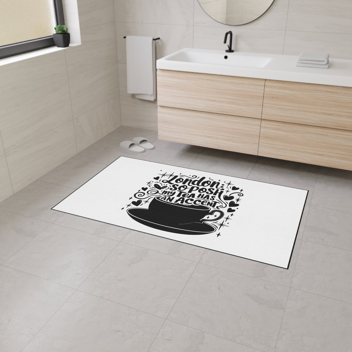 Posh London Tea Floor Mat, Cozy Kitchen Decor, Funny Gift for Tea Lovers, Welcome Mat, Unique Home Accessory