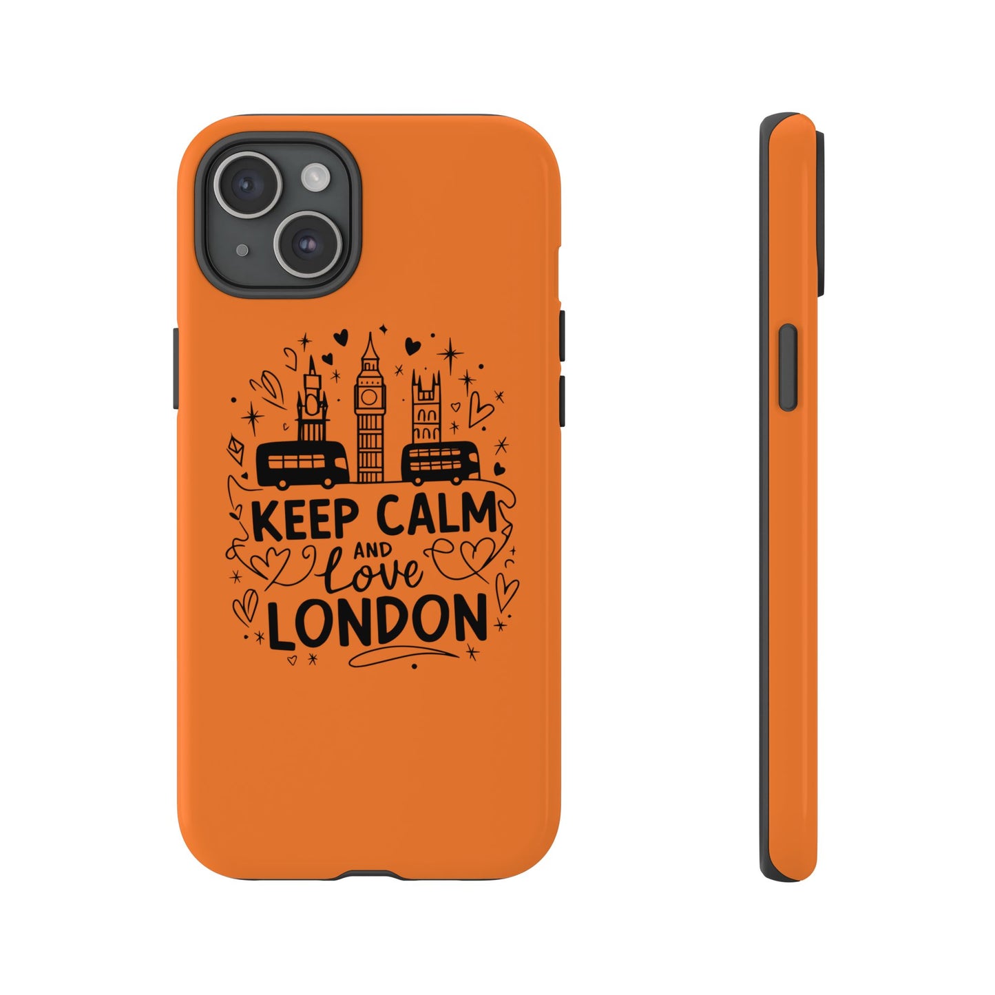 London-Themed Phone Case: Keep Calm and Love London, UK Souvenir, Travel Gift, City Lover, Smartphone Accessories, Orange Design