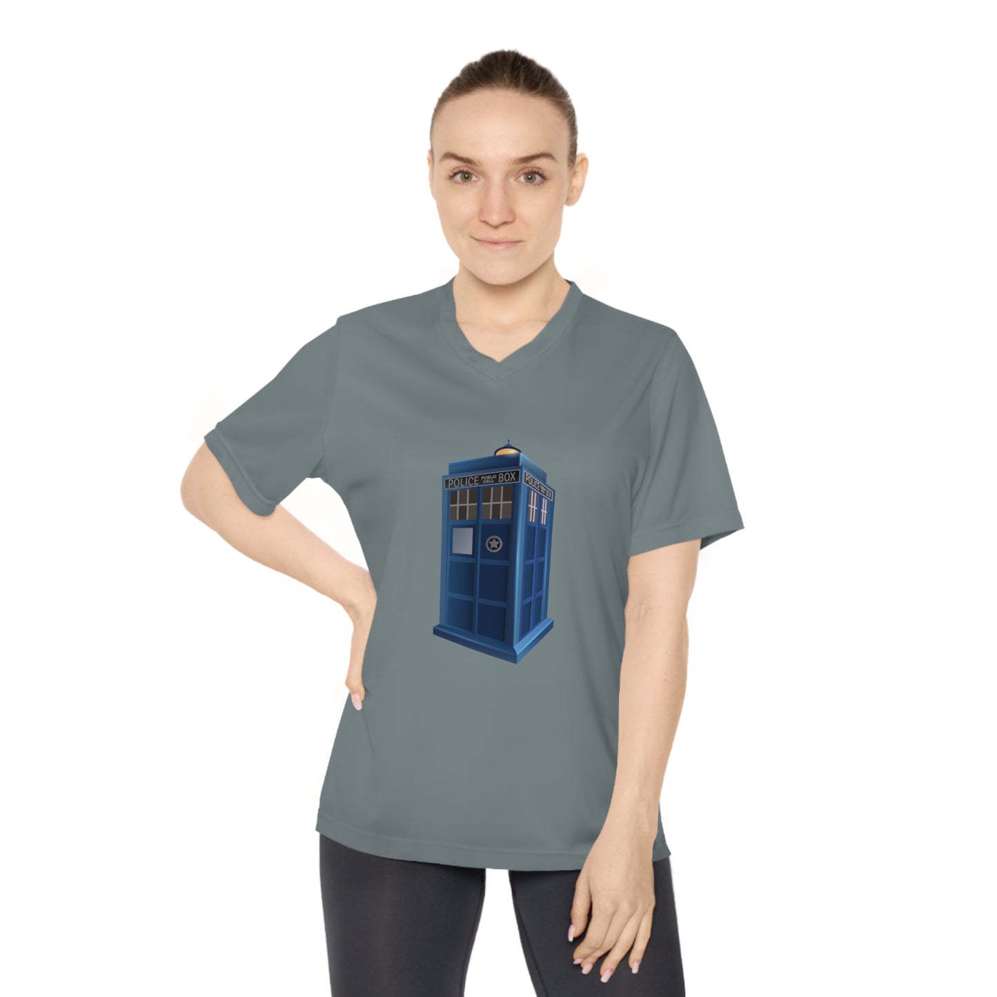 Women's Performance V-Neck T-Shirt - Time Traveler Design - British Police Public Call Box - Iconic TARDIS Design