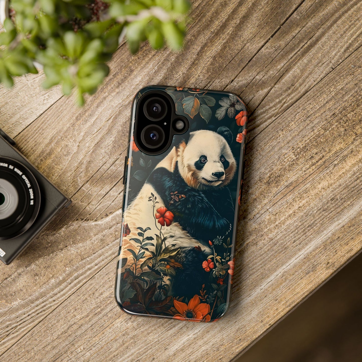 Panda Phone Case, Floral Design Phone Cover, Cute Panda Gift, Nature-Inspired Case, Animal Lover Accessory