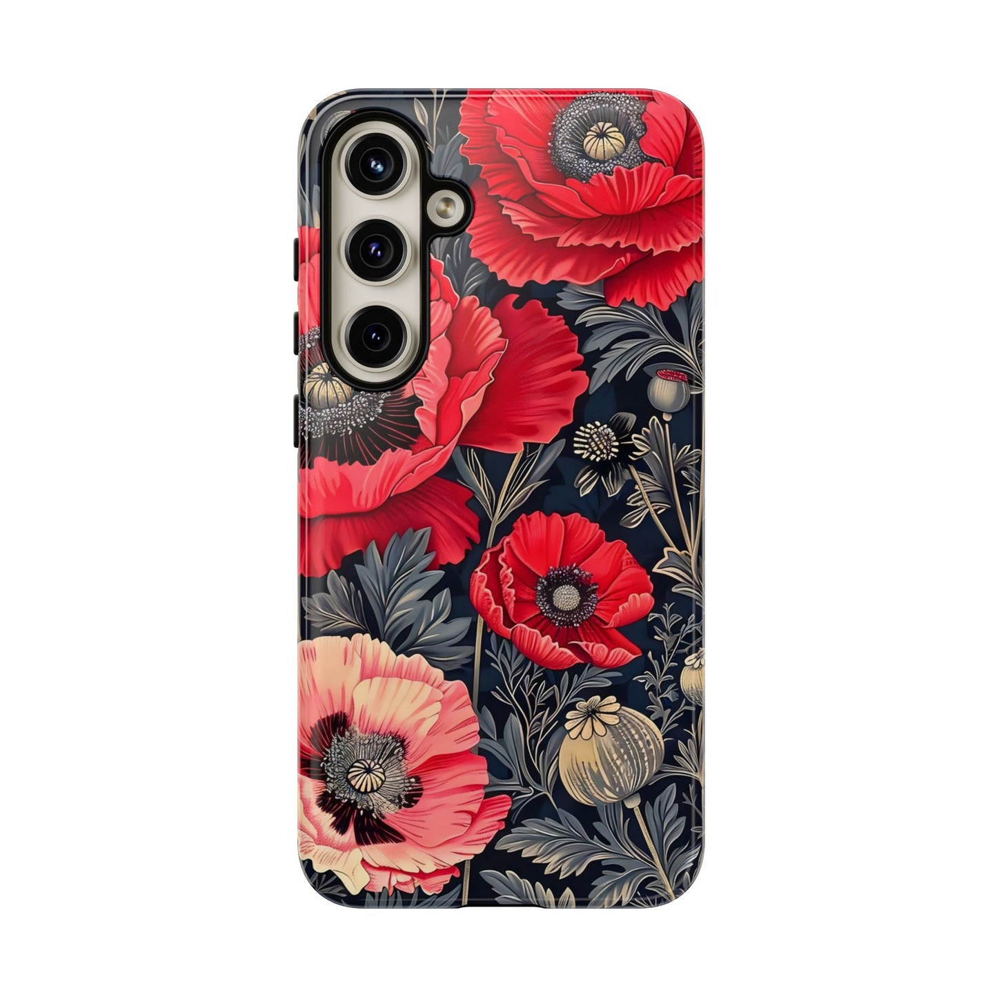 Floral Phone Case with Artistic Poppies, Tough Cases, Flower Design, Nature Lover Gift, Customizable Mobile Cover, Stylish Phone Accessories