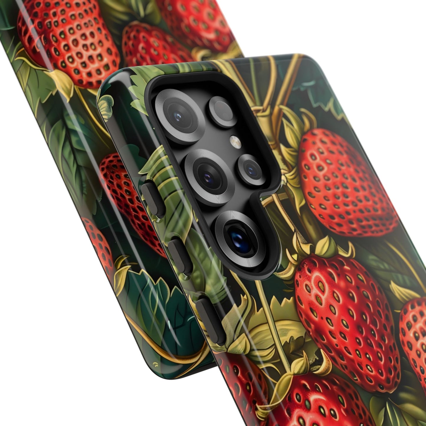 Strawberry Phone Case, Tough Berry Case, Floral Phone Cover, Cute Smartphone Shell, Nature-Inspired Gift