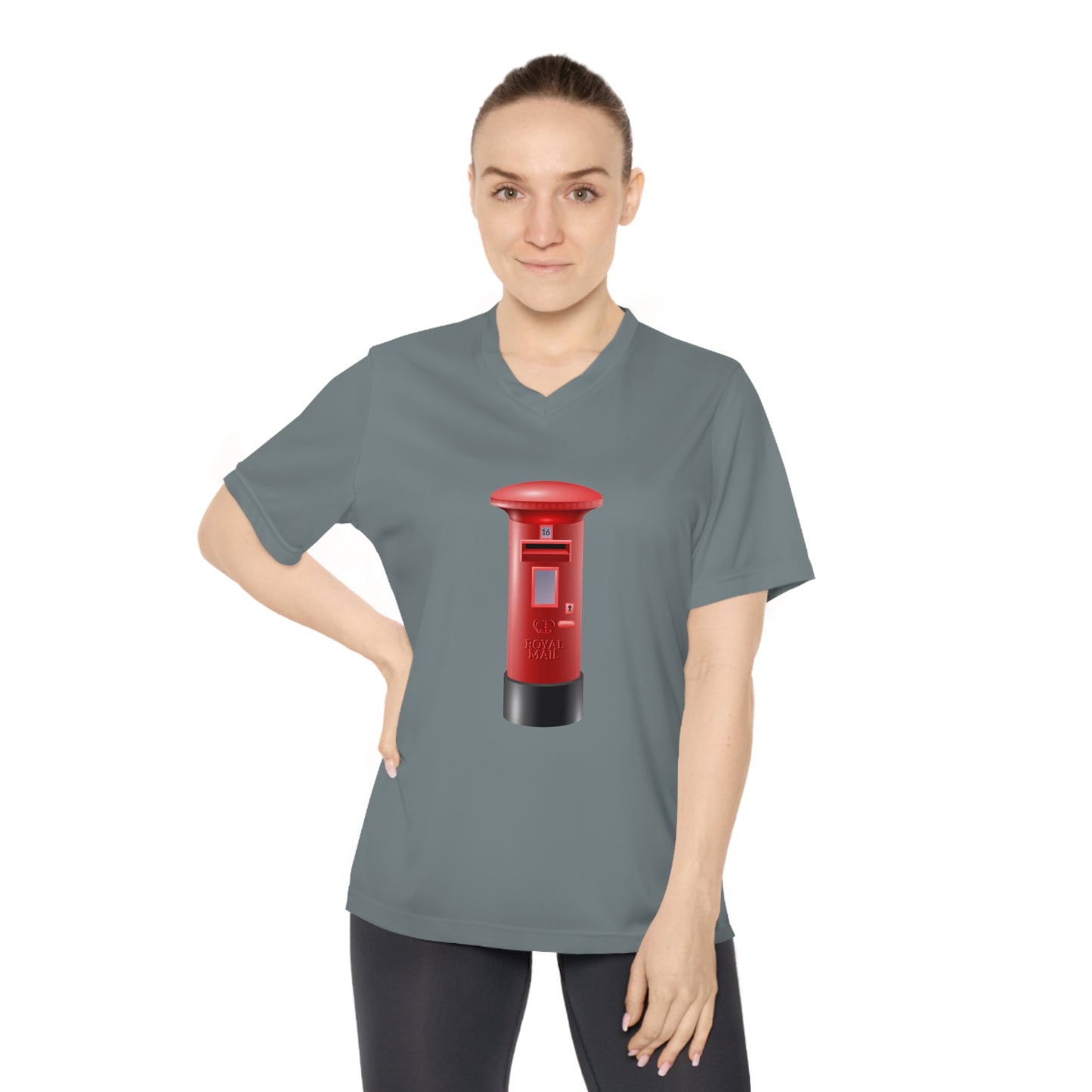 V-Neck T-Shirt - Women's Performance Tee for Mail Lovers - Red Postbox