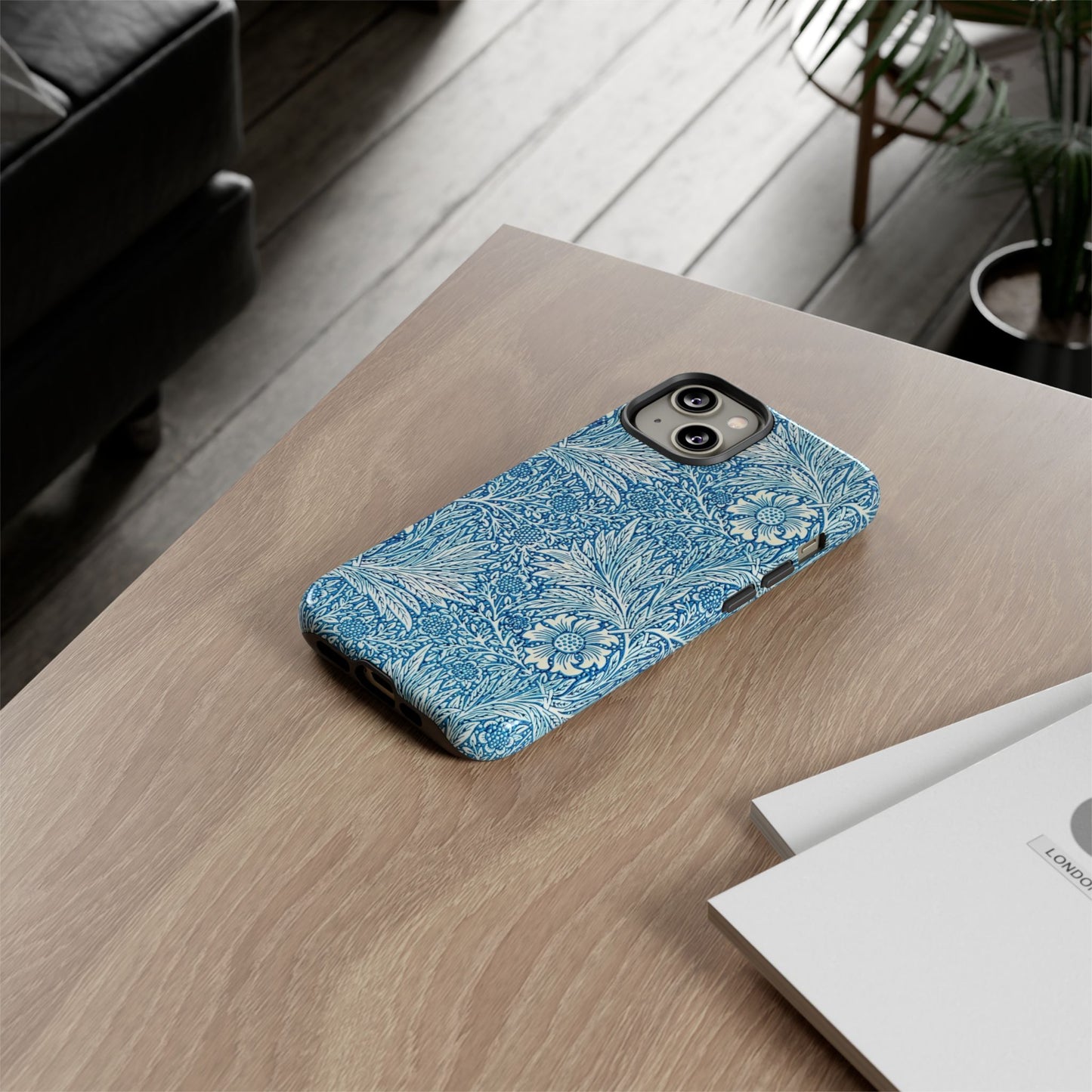 Stylish Phone Case, Tough Floral Phone Cover, Fashionable Tech Accessory, Gift for Her, Blue Flower Design
