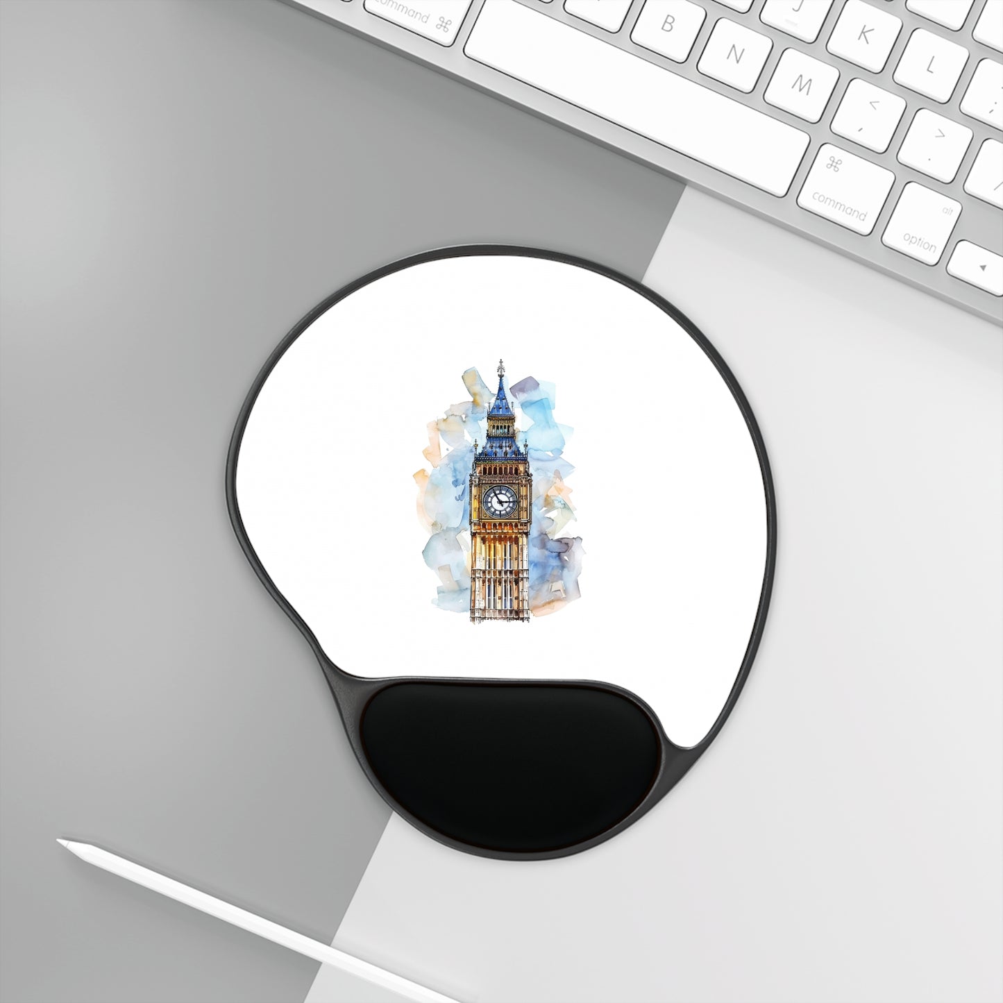 Watercolor Big Ben Mouse Pad with Wrist Rest, Ergonomic Desk Accessory for Home Office, Gift for Students and Professionals