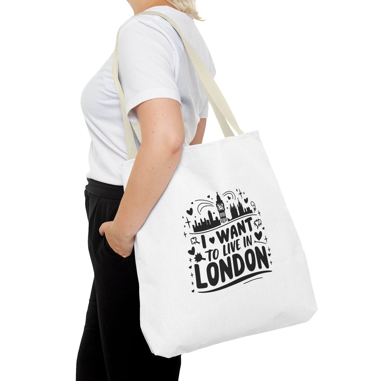 I Want to Live in London Tote Bag | City Lover Gift | Travel Accessory | Inspirational Quote Carryall