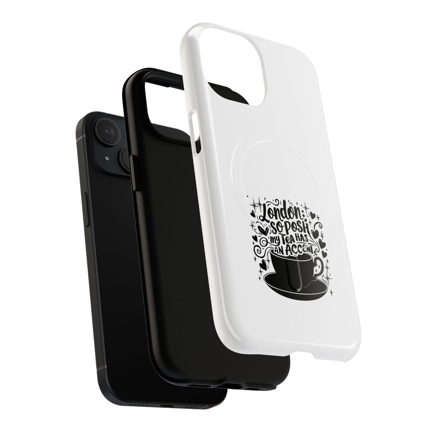 Chic Phone Case with London Tea Design, Tough Magnetic Case for iPhone, Gift for Tea Lovers, Stylish Mobile Accessory, Unique Phone Cover