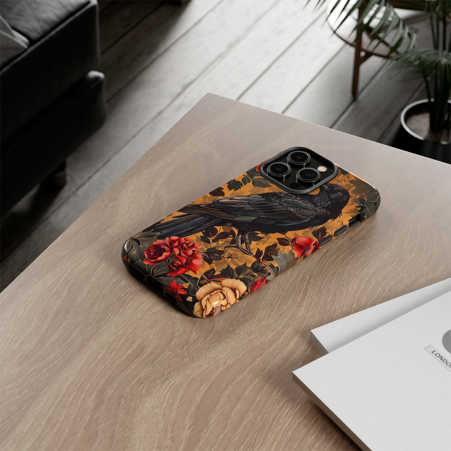 Raven Floral Phone Case - Tough Cases, Blackbird Decor, Gift for Nature Lovers, Bird Themed Accessories, Unique Phone Cover