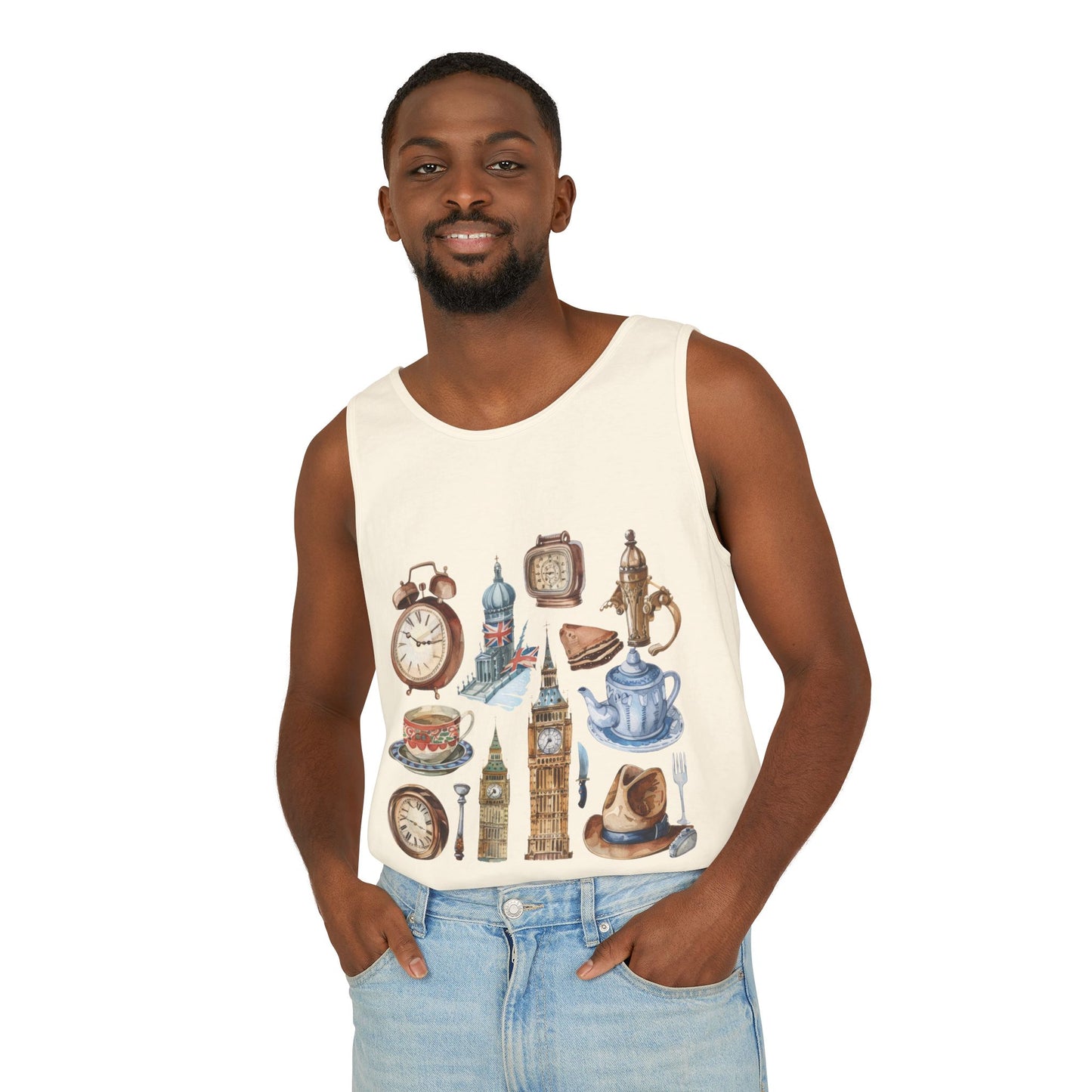 Unisex Garment-Dyed Tank Top - Vintage England Icons