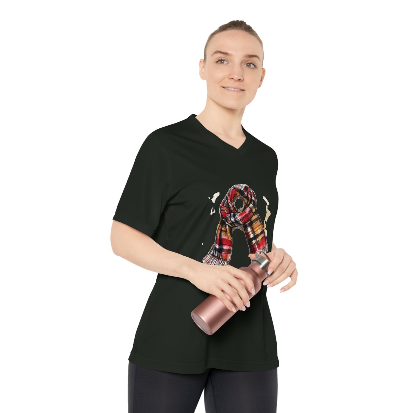 Women's Performance V-Neck T-Shirt - Perfect for Fall & Winter - Cozy Plaid Scarf - Timeless Style and Classic Elegance