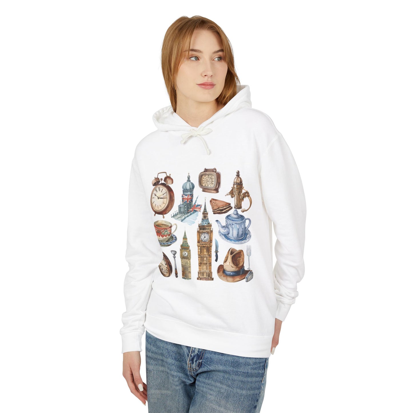 Unisex Lightweight Hooded Sweatshirt - Cultural Touchstones - Iconic England Designs