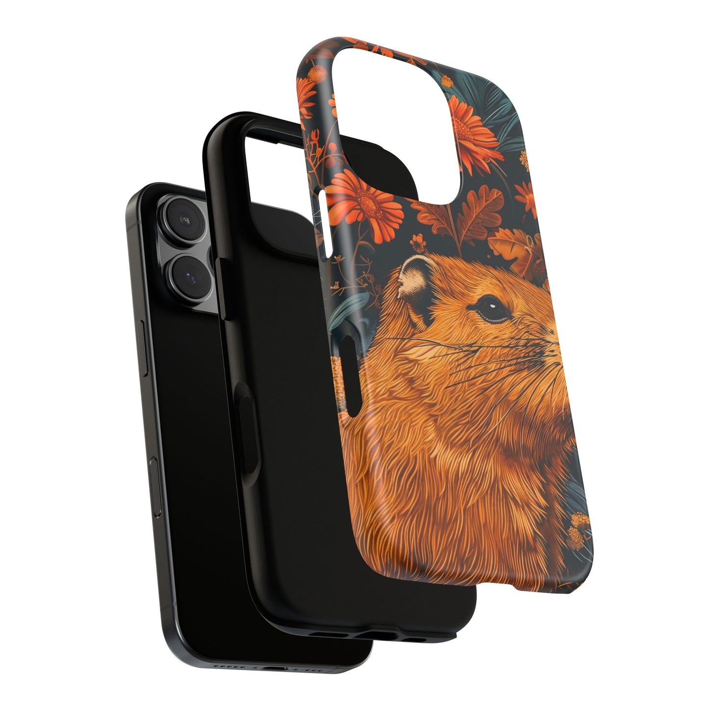 Capybara Phone Case, Floral Phone Cover, Tough Case for Animal Lovers, Unique Gift, Cute and Functional, Nature Inspired Design