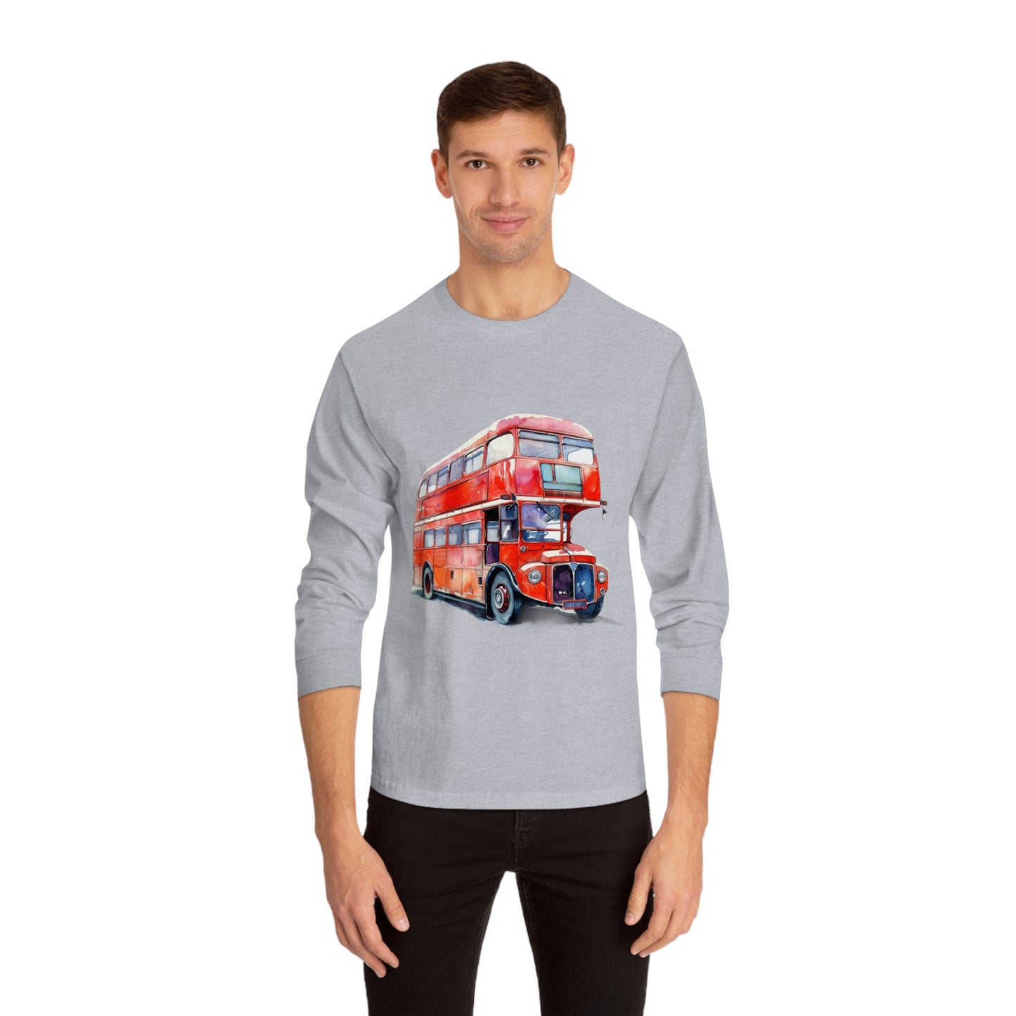 Unisex Classic Long Sleeve T-Shirt - London Transport English Bus - Iconic Red Double-Decker
