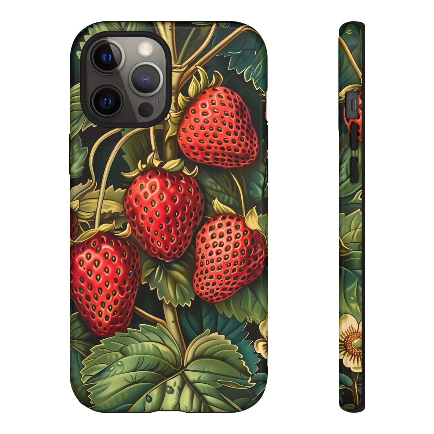 Strawberry Phone Case, Tough Berry Case, Floral Phone Cover, Cute Smartphone Shell, Nature-Inspired Gift